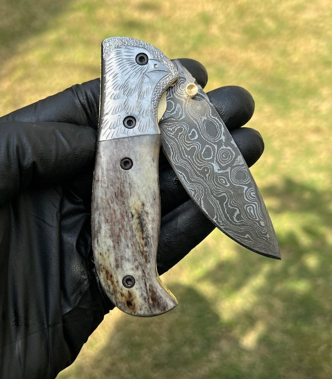 cskforged Damascus pocket folding knife
