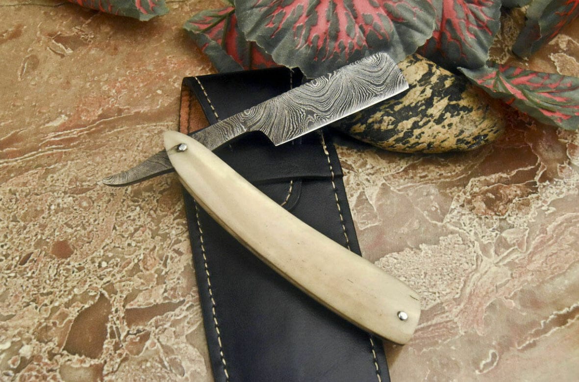 cskforged Damascus Razor Handmade Damascus Steel Razor With Leather Sheath