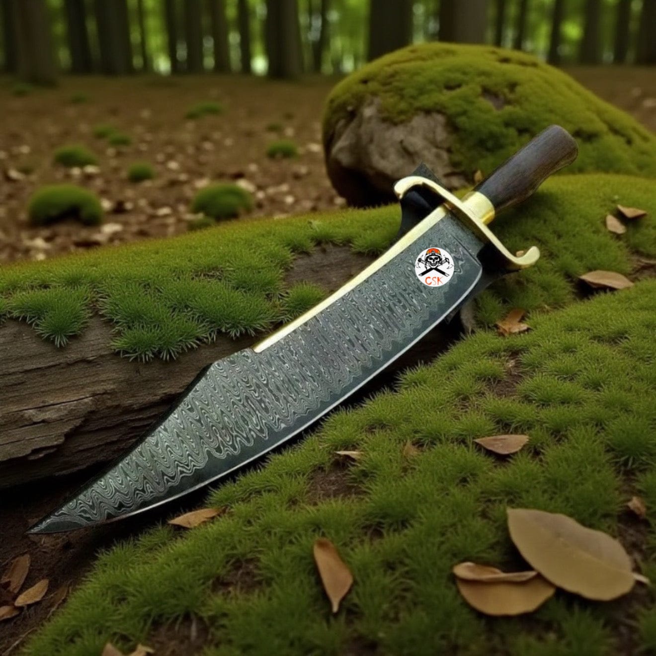 cskforged Dundee knife Handmade Alamo Musso Bowie Knife – Damascus Blade with Rosewood Handle & Leather Sheath