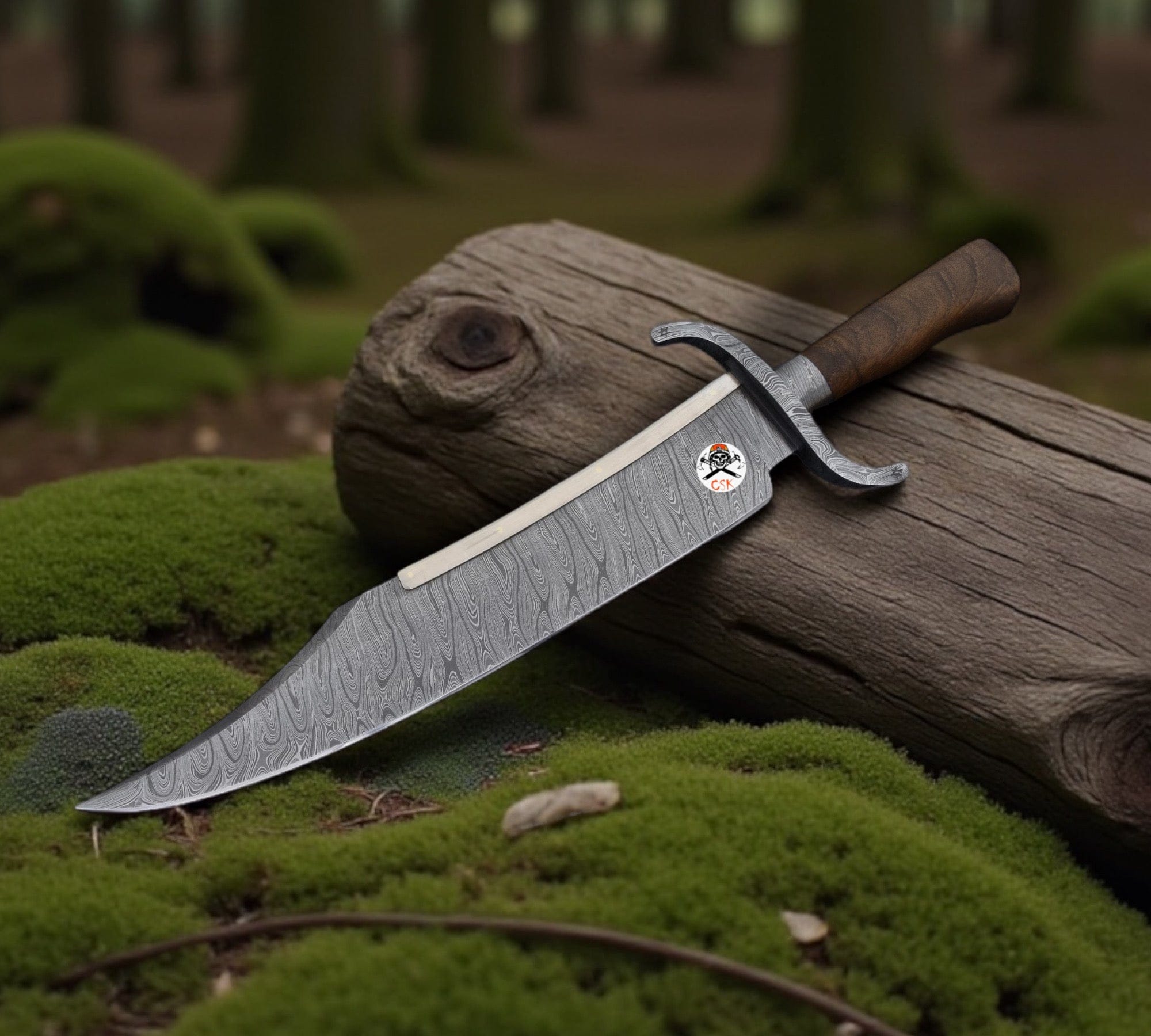 cskforged Dundee knife Handmade Alamo Musso Bowie Knifes – Damascus Blade with Rosewood Handle & Leather Sheath