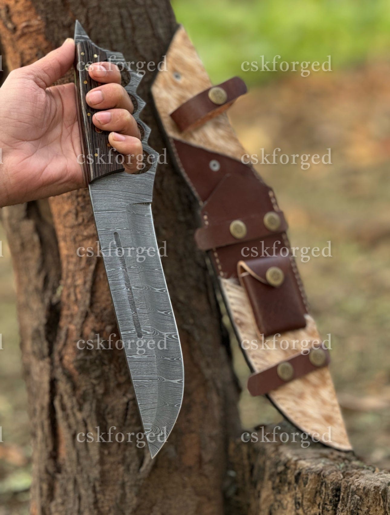 cskforged Dundee knife Handmade Tactical Knuckle camping Knife with Full Tang handle