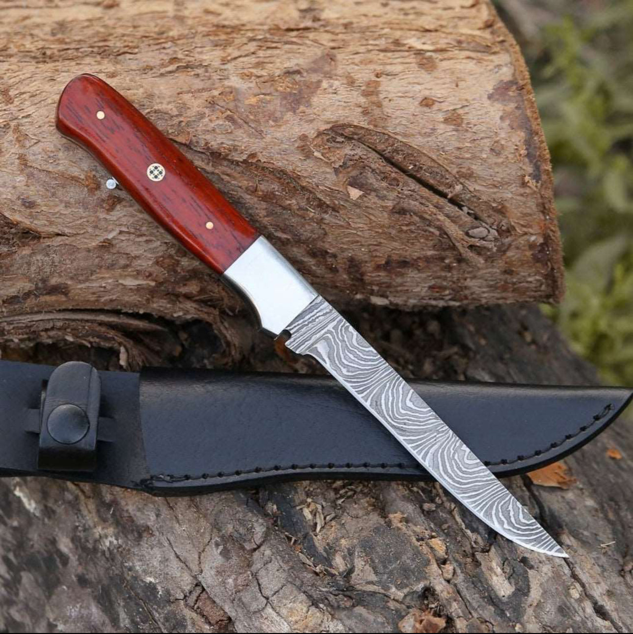 cskforged Fisher fillet Damascus Fillet Knife With Exotic Red Heart Handle