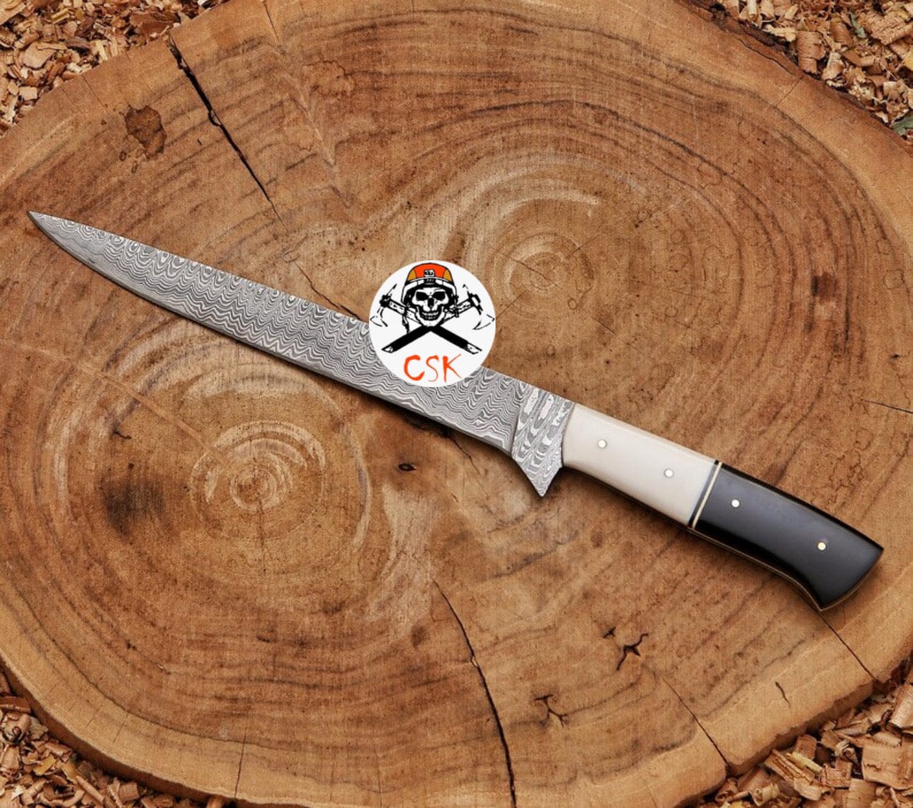 cskforged Fisher fillet Damascus Steel Fillet Knife with Premium White & Black Handle | Razor-Sharp Precision