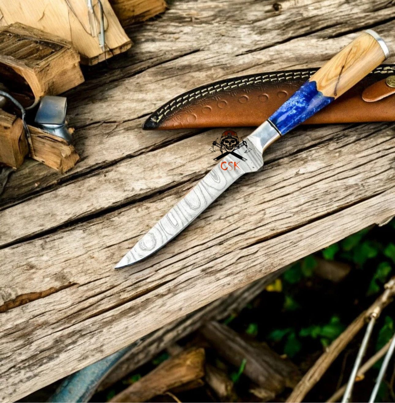 cskforged Fisher fillet Handmade Folded Damascus Steel Fillet Fishing Knife