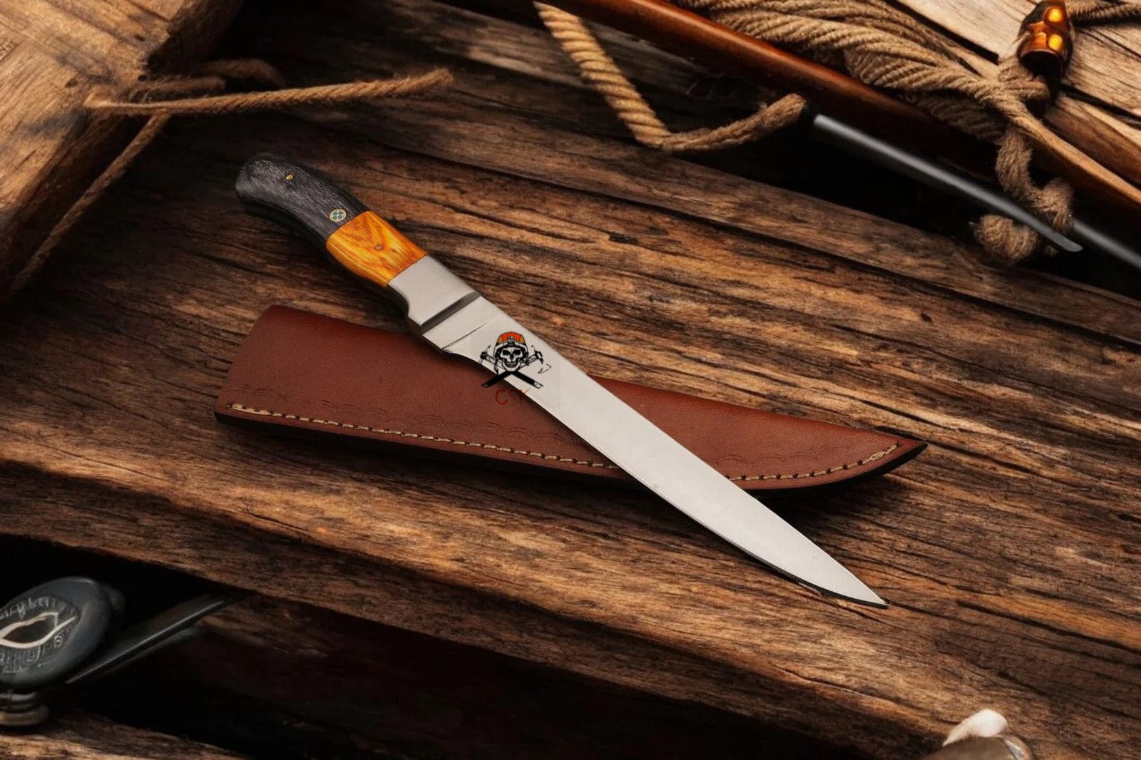 cskforged Fisher fillet Handmade Legacy Damascus Fishing Knife with Pkka Wood Handle