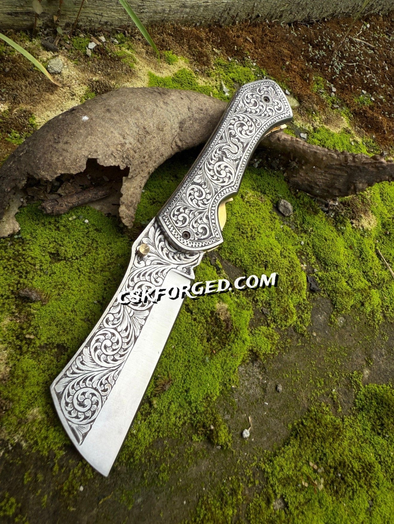 cskforged Hand-Engraved Scrollwork Pocket Knife