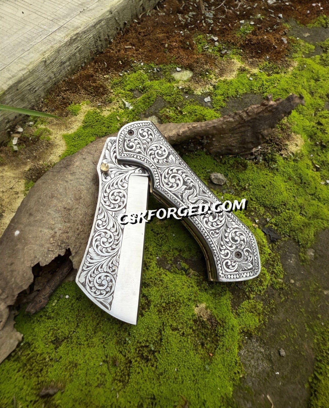 cskforged Hand-Engraved Scrollwork Pocket Knife