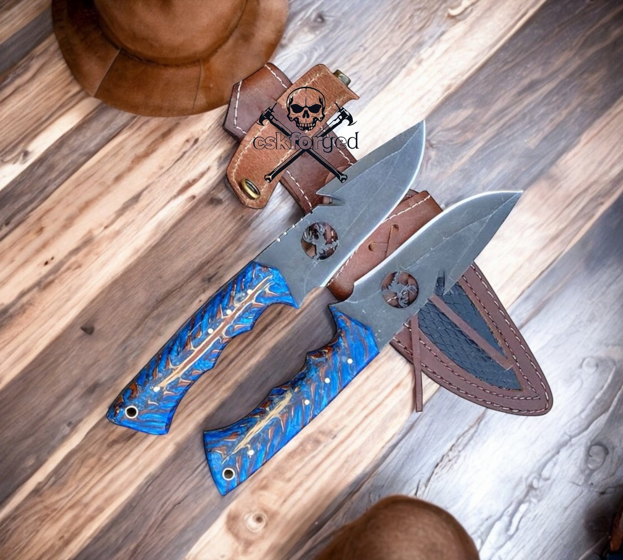cskforged Hunting knives 146.47 Deer Hook Knife Set Acid Wash Blade & Pinecone Handle