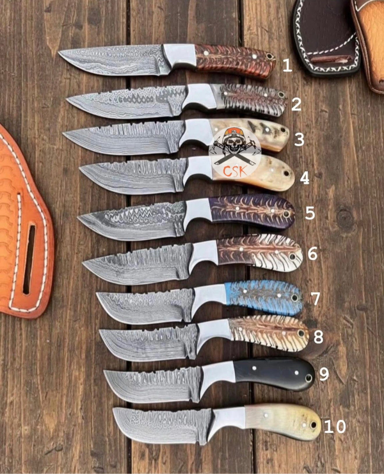 cskforged Hunting knives 425.99 / 749.99 Rancher’s Belt Knife – Damascus Steel with Pine-Cone Resin Handle & Leather Sheath