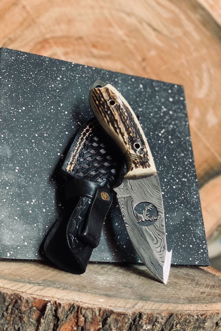 cskforged Hunting knives 7.75" Inches HAND FORGED Full Tang Damascus Steel Skinning Knife+ Leather sheath