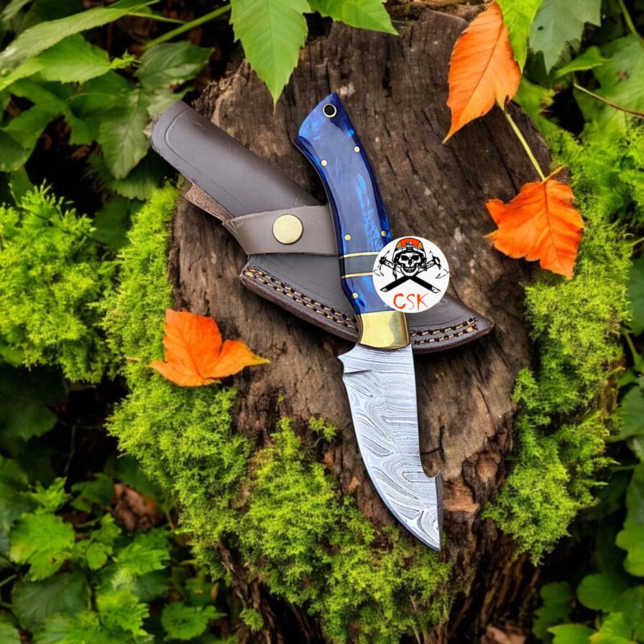 cskforged Hunting knives Azure Fury: Hand-Forged Damascus Hunting Knife