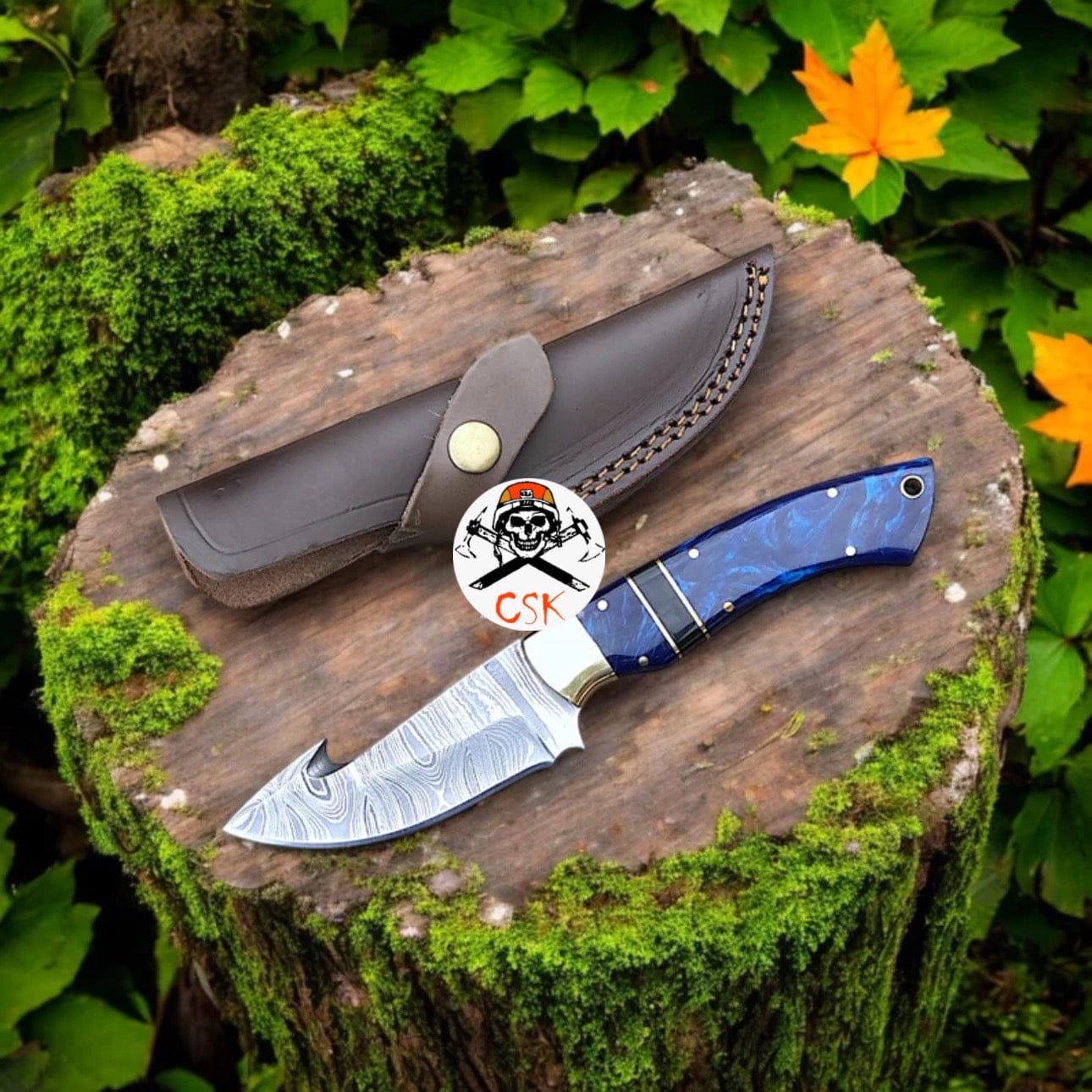 cskforged Hunting knives Azure Fury: Hand-Forged Damascus Hunting Knife