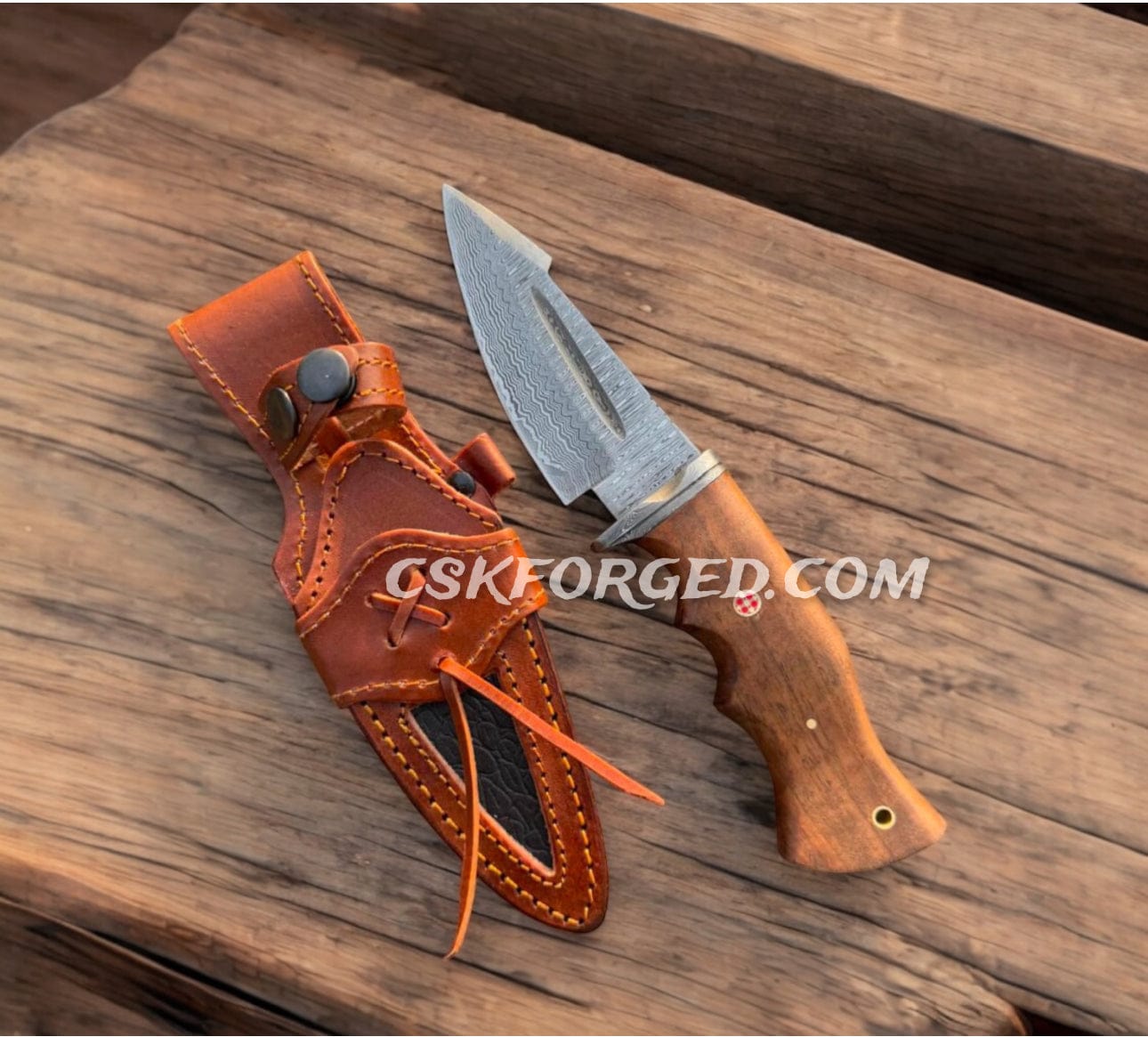 cskforged Hunting knives Bobcat Damascus Steel Hunting Knife Rose Wood Handle