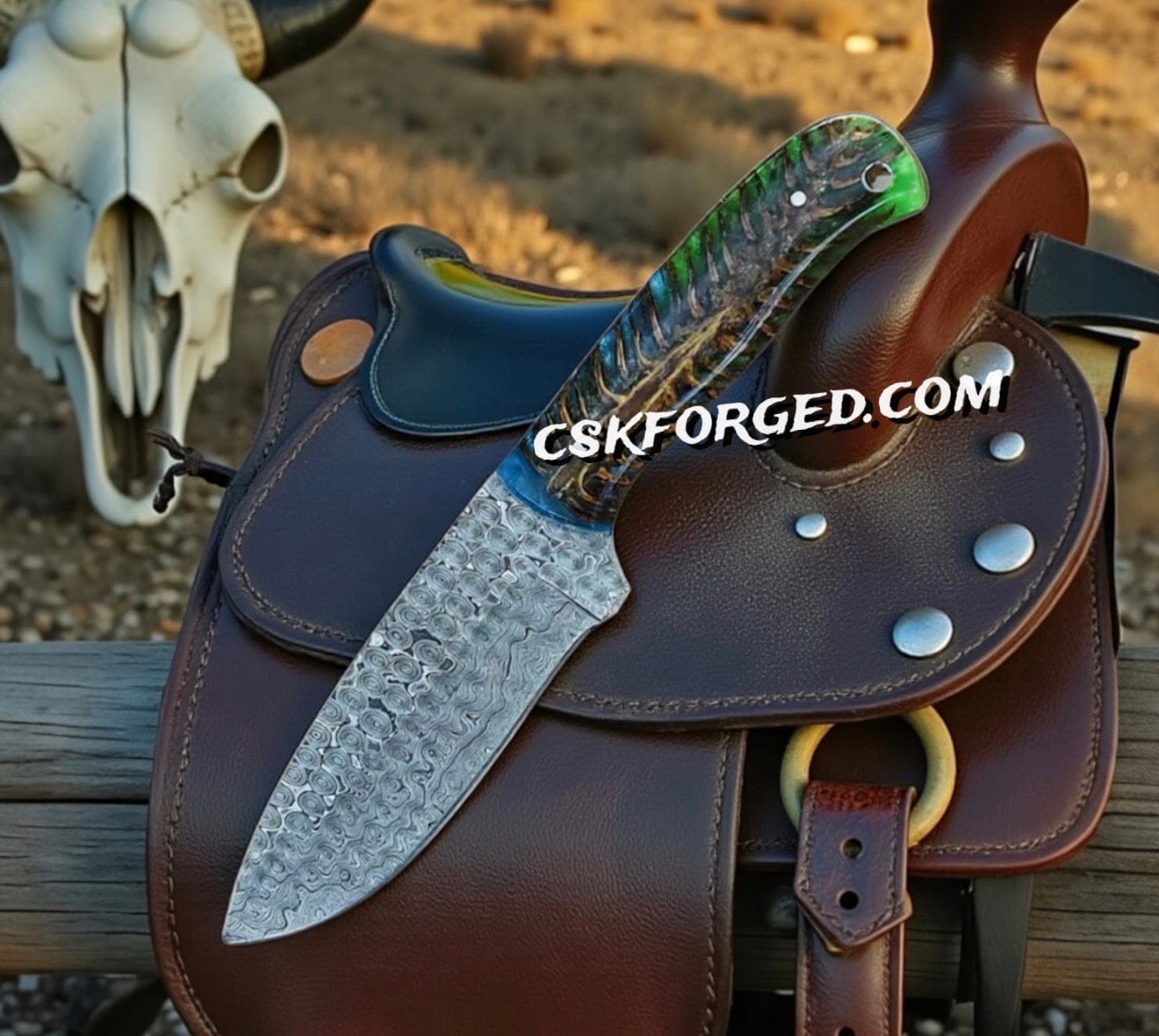 cskforged Hunting knives Cowboy Knife for Rancher Gifts – 4" Raindrop Damascus Blade