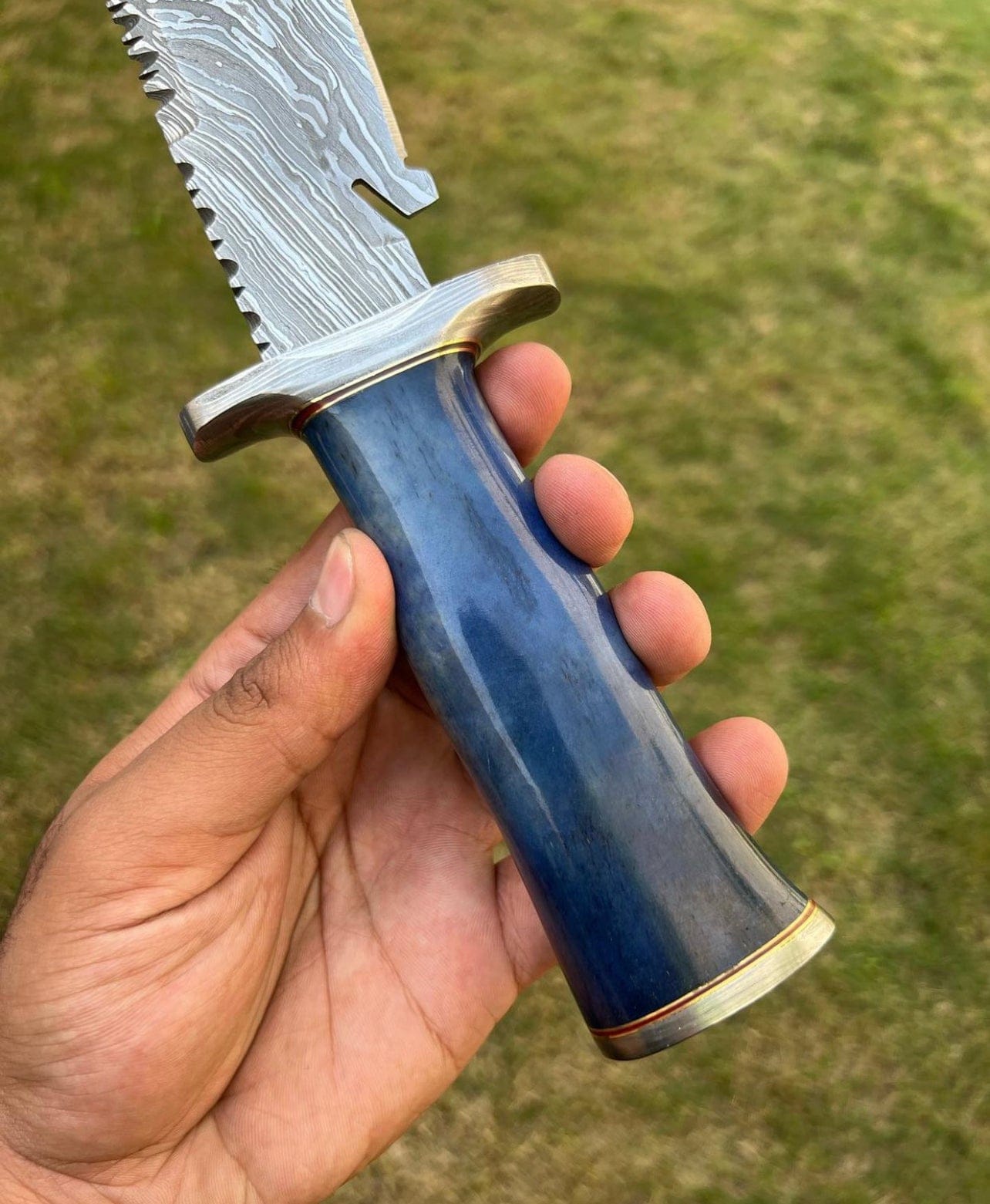 cskforged Hunting knives Custom Handmade Damascus Hunting Camping Knife with Stained Bone,Damascus Guard and Pommel Handle