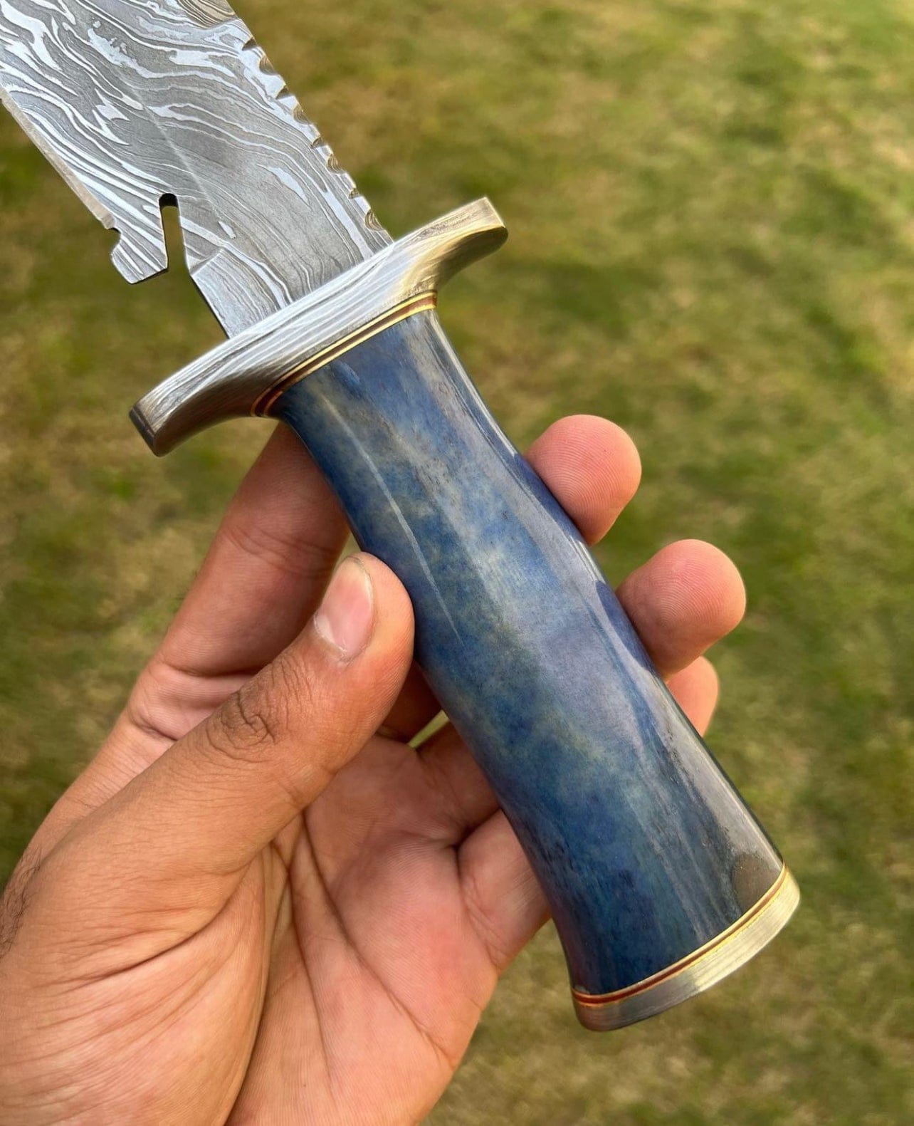 cskforged Hunting knives Custom Handmade Damascus Hunting Camping Knife with Stained Bone,Damascus Guard and Pommel Handle