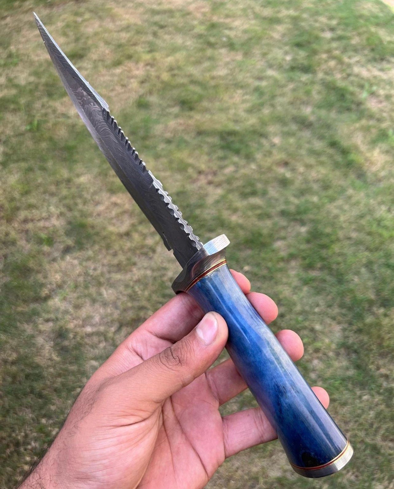 cskforged Hunting knives Custom Handmade Damascus Hunting Camping Knife with Stained Bone,Damascus Guard and Pommel Handle