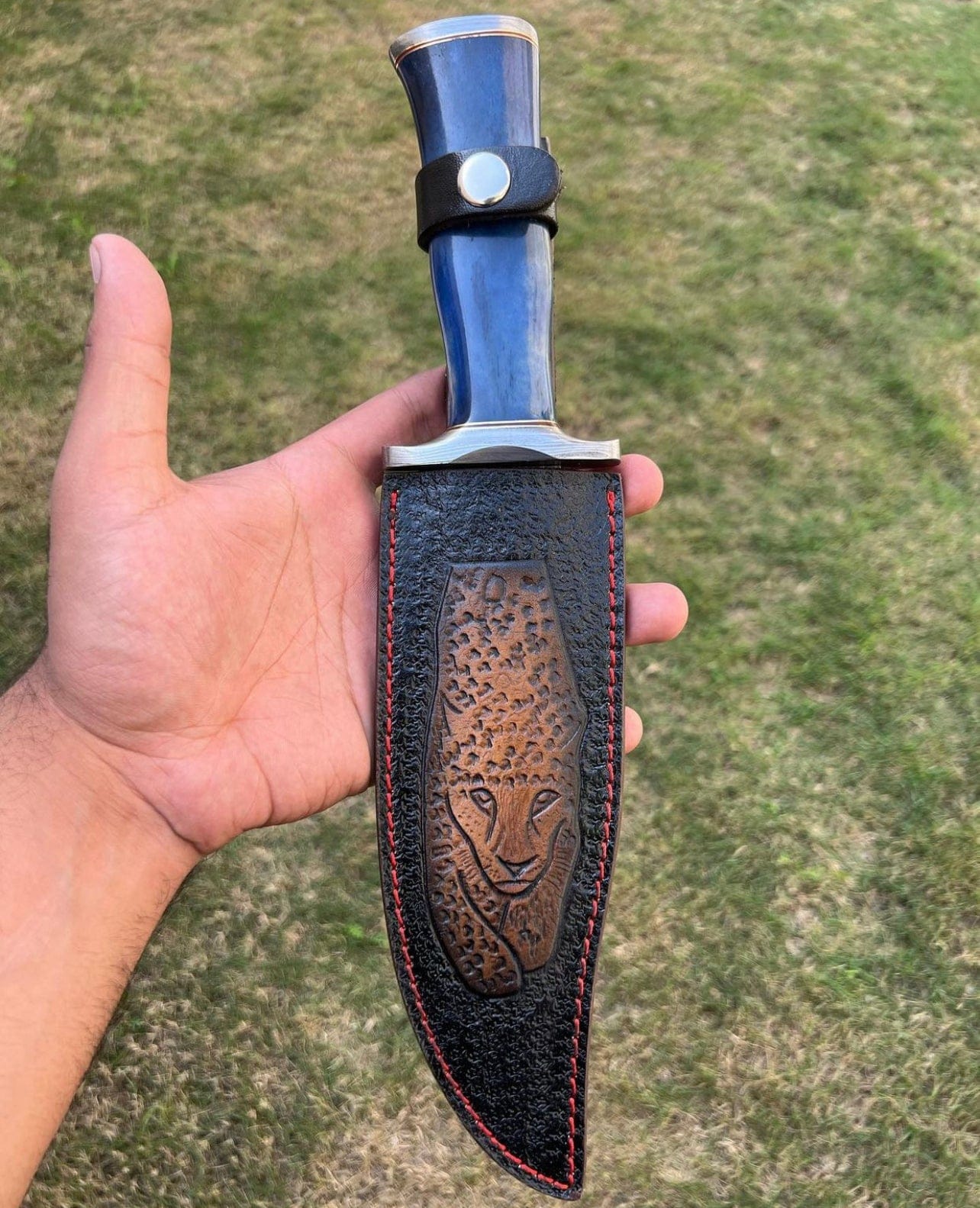 cskforged Hunting knives Custom Handmade Damascus Hunting Camping Knife with Stained Bone,Damascus Guard and Pommel Handle