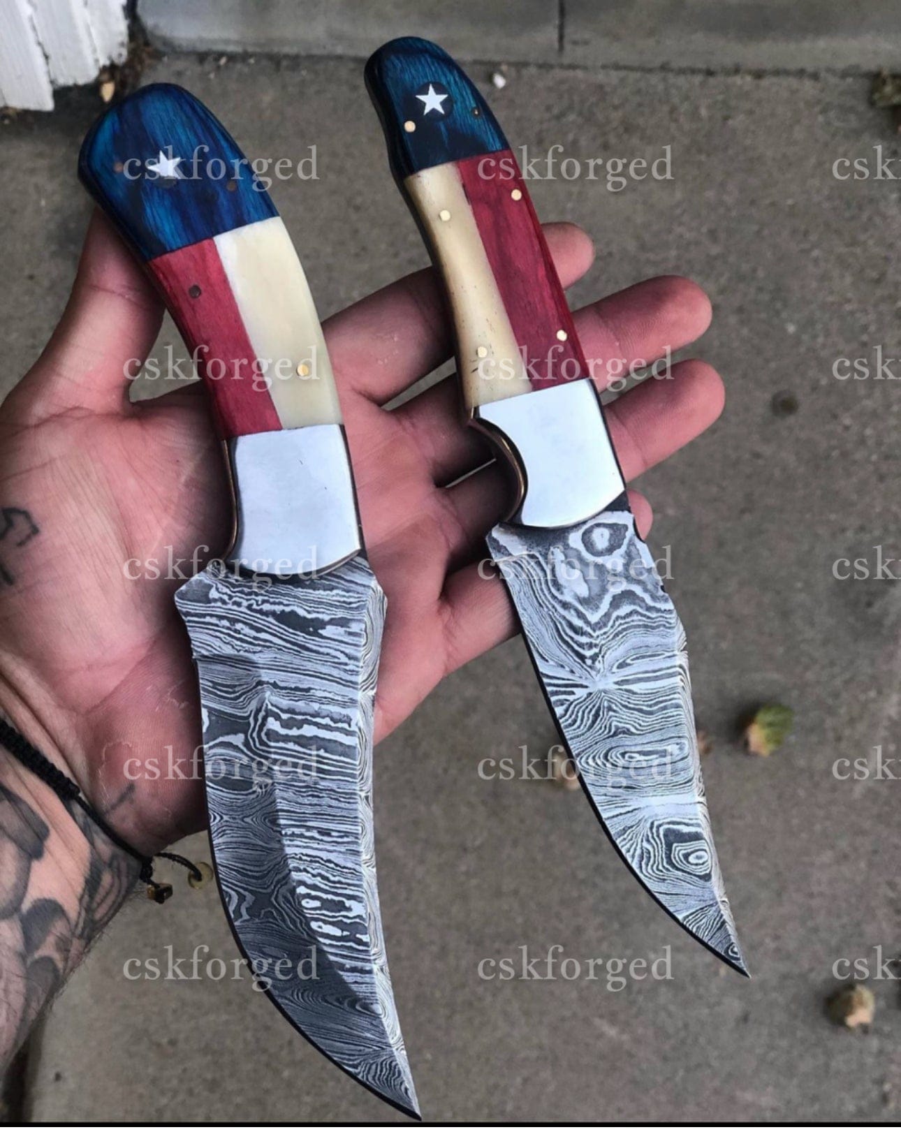 cskforged Hunting knives Custom Handmade Texas Flag Damascus Steel Hunting Knife | Exotic Wood-Bone Texas Flag Handle | 9 Inches | Leather Sheath