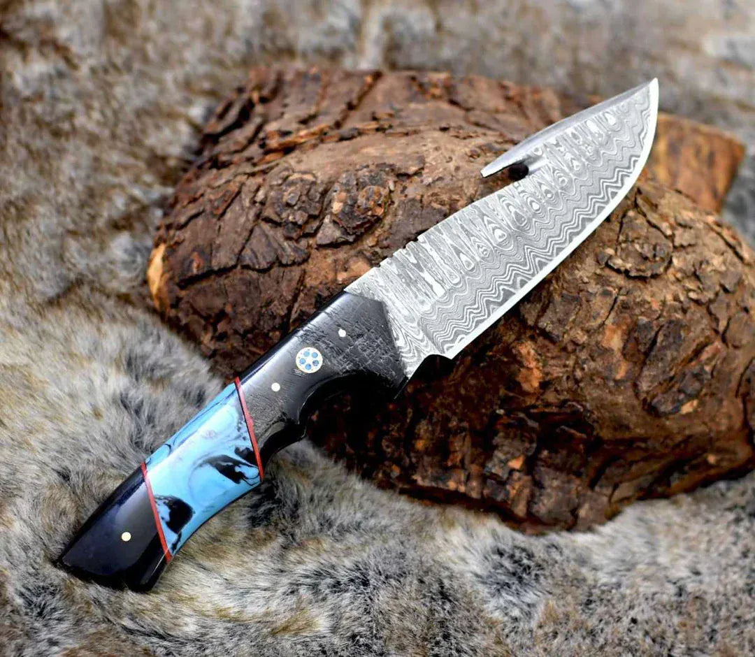 cskforged Hunting knives DAMASCUS EVOKE HOOK KNIFE, Resin & TURQUOISE HANDLE
