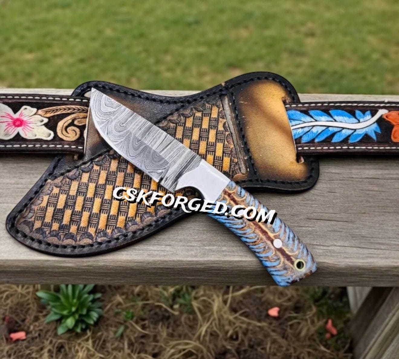 cskforged Hunting knives Damascus Ranch Cowboy Knife with PineCone Handle