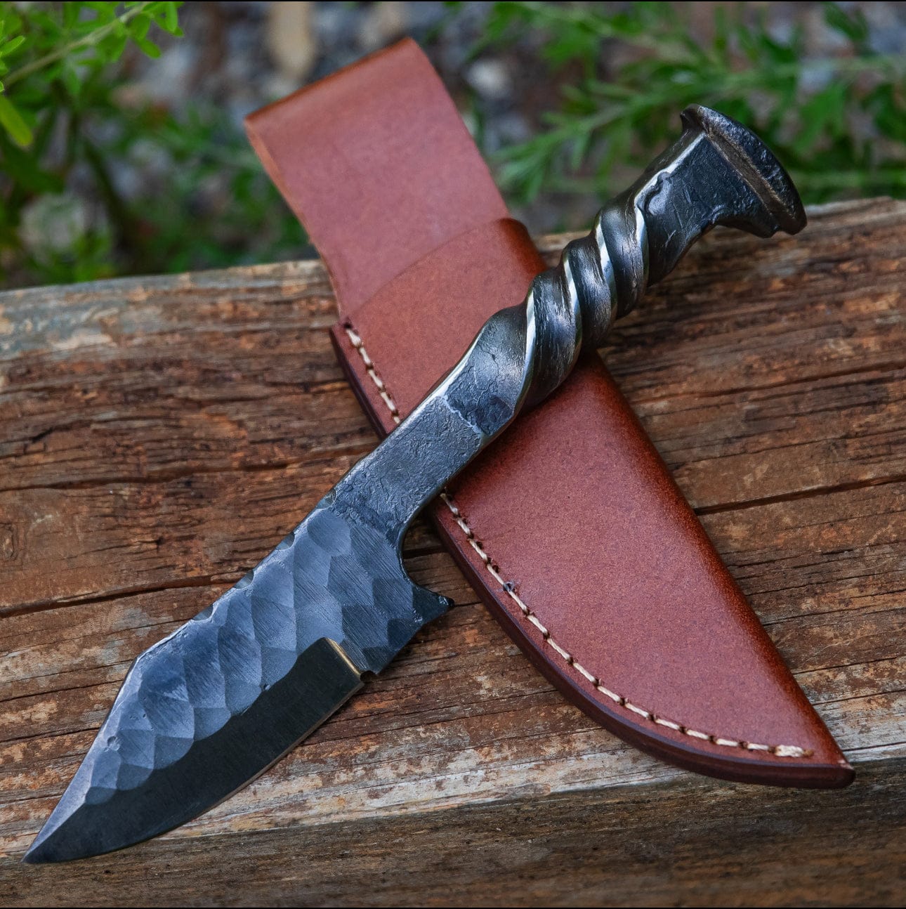 cskforged Hunting knives Diamond in the Rough Twisted Railroad Spike Knife | Full Tang Clip Point Camping Hiking Gifts for Him Hunting Blade