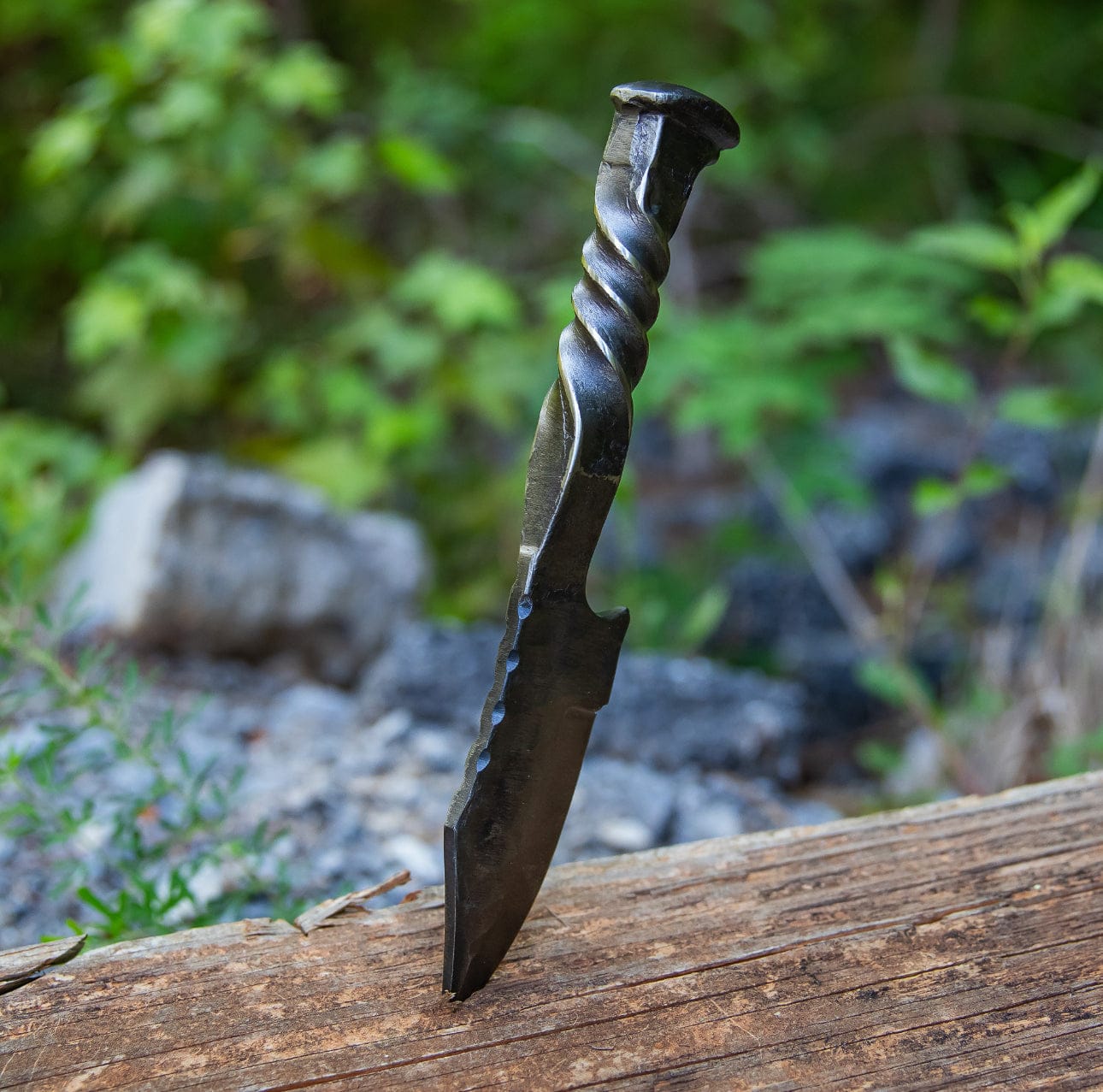cskforged Hunting knives Diamond in the Rough Twisted Railroad Spike Knife | Full Tang Clip Point Camping Hiking Gifts for Him Hunting Blade