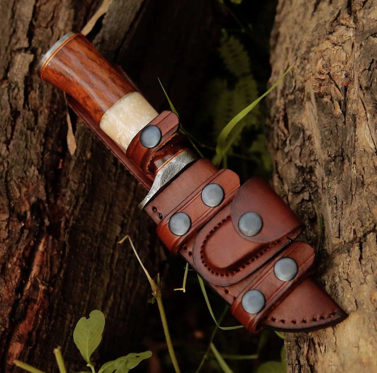 cskforged Hunting knives ELITE DAMASCUS HUNTING KNIFE WITH MOTHER OF PEARL & ROSE WOOD HANDLE