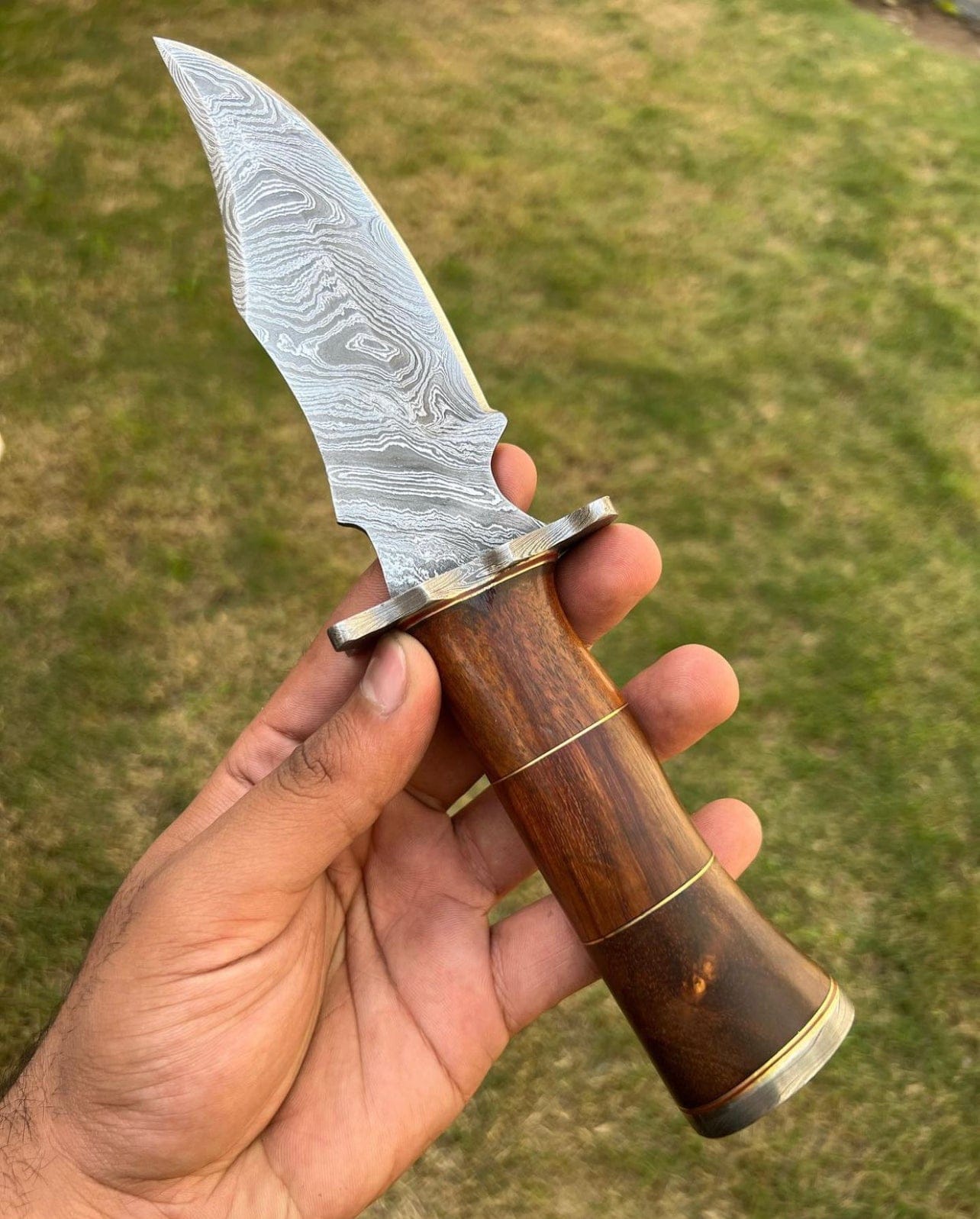 cskforged Hunting knives Exquisite Custom Handmade Damascus Hunting Knife | Stained Rose Wood Handle | 10 Inches | Leather Sheath |
