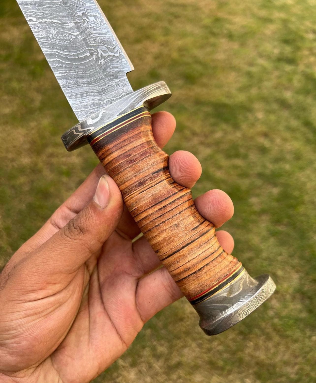 cskforged Hunting knives Exquisite Damascus Hunting Knife with Stacked Leather Handle | Limited Edition | cskforged store"