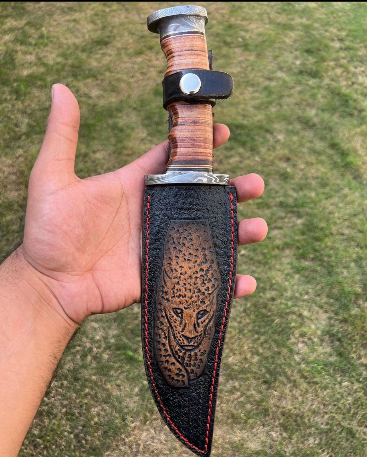 cskforged Hunting knives Exquisite Damascus Hunting Knife with Stacked Leather Handle | Limited Edition | cskforged store"