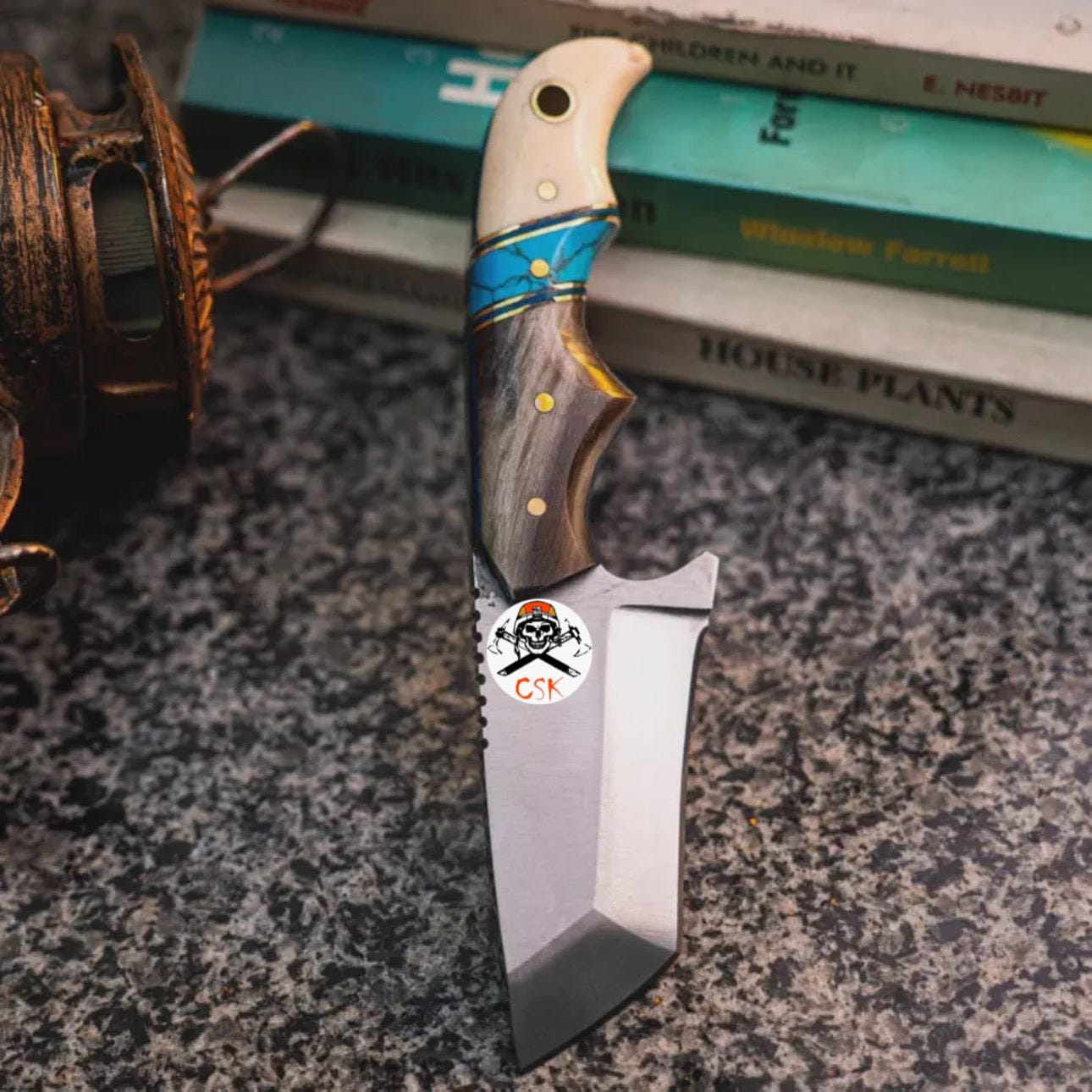 cskforged Hunting knives Finger grooved Turquois Tantoo Blade knife