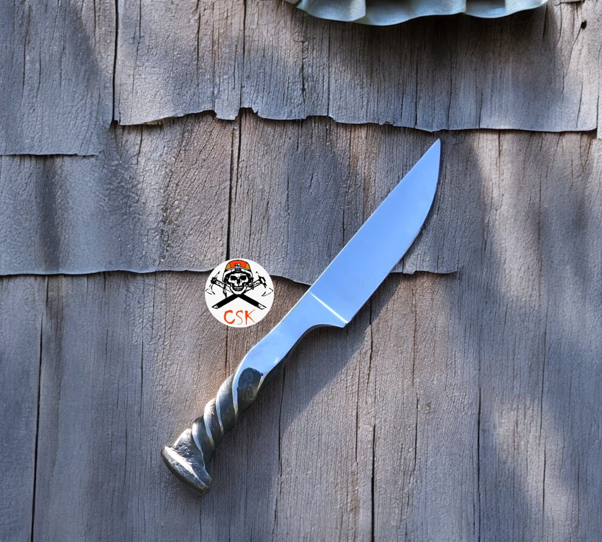 cskforged Hunting knives Forged Railroad Spike Knife – Unique Artisan Blade with Twisted Handle Design
