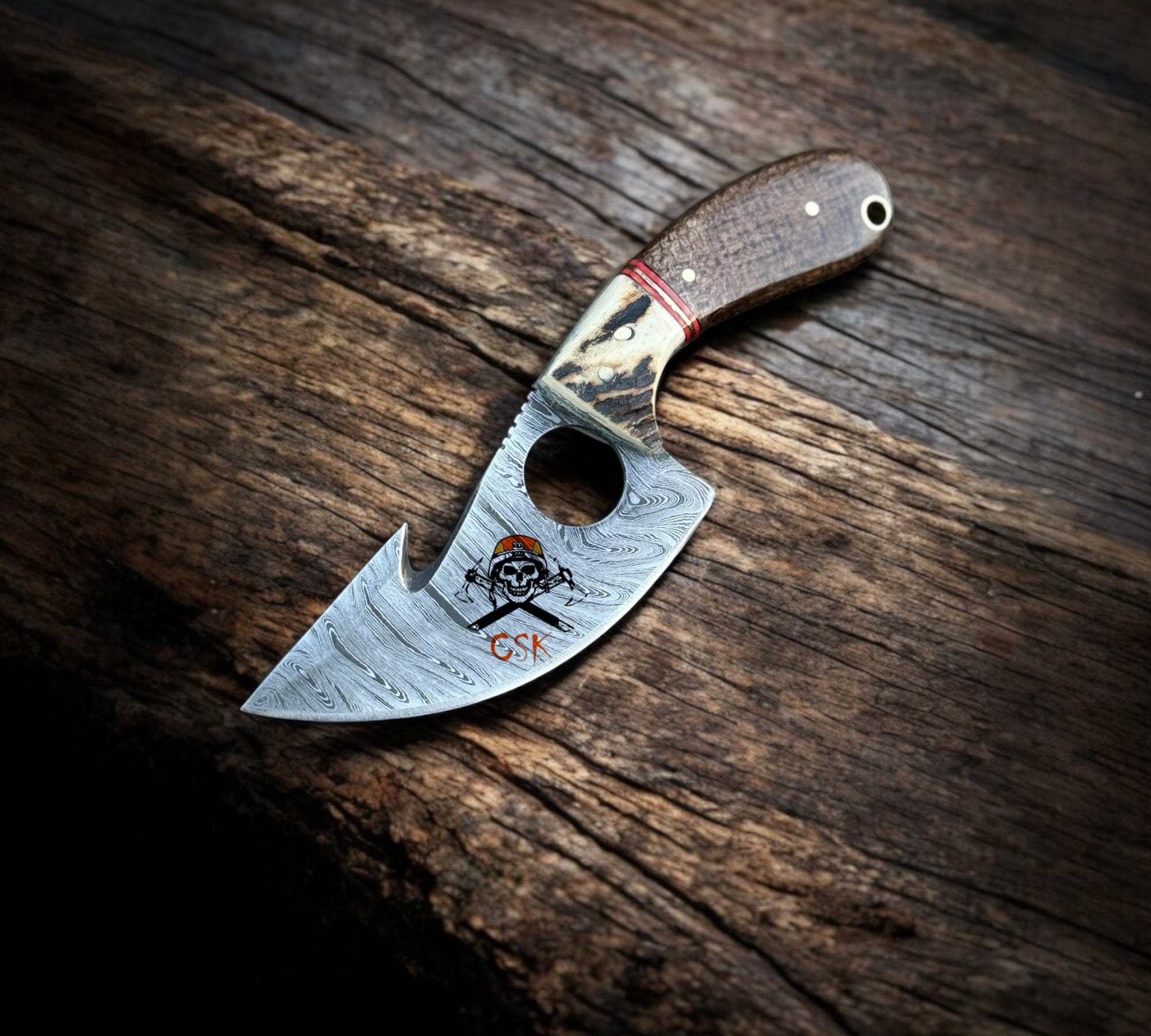 cskforged Hunting knives GutHook Cleaver Knife Hand-Forged Damascus Steel Cleaver Knife with Finger HoleHunting,Camping,and Bushcraft Tool