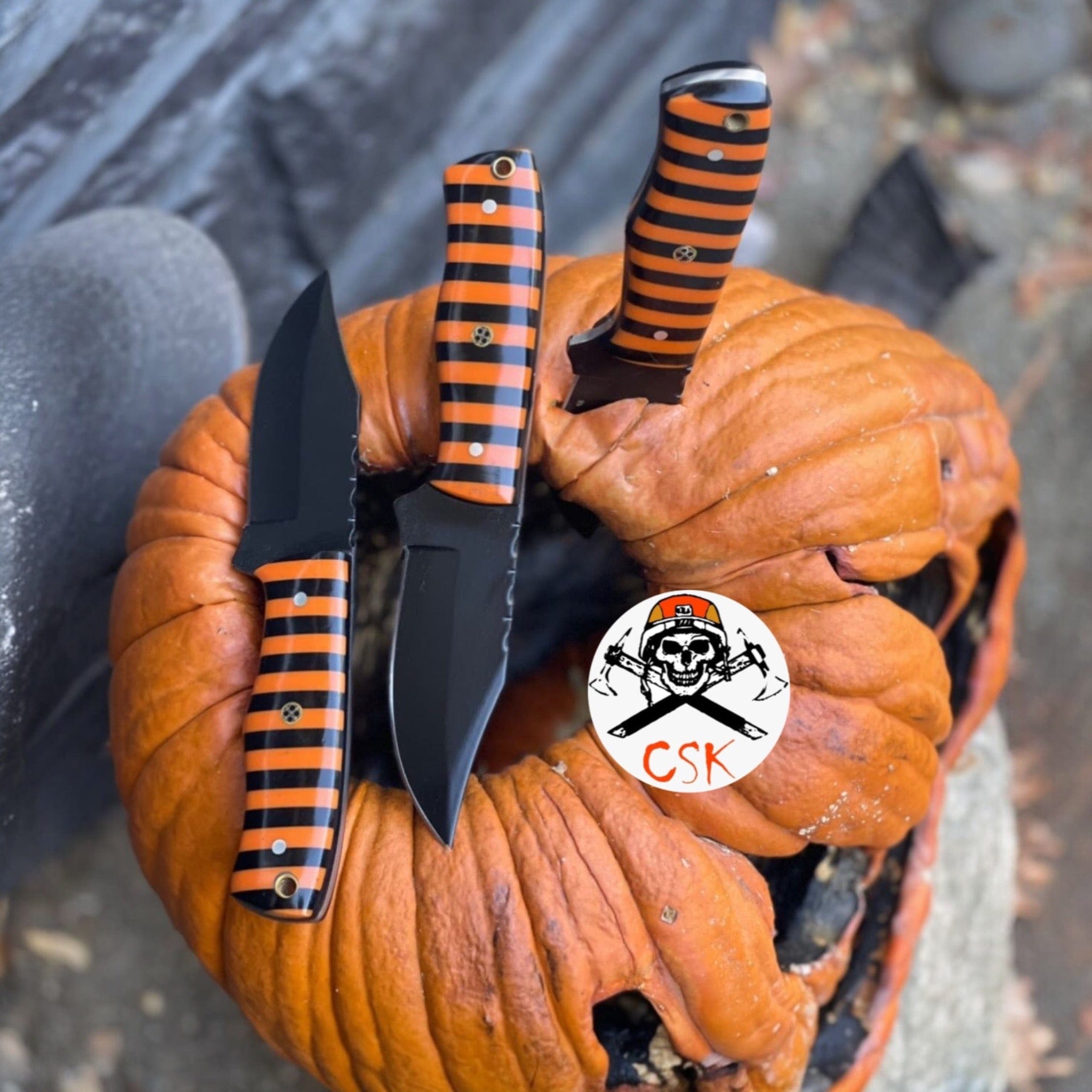 cskforged Hunting knives Halloween Custom Black-and-Orange Striped Hunting Knife