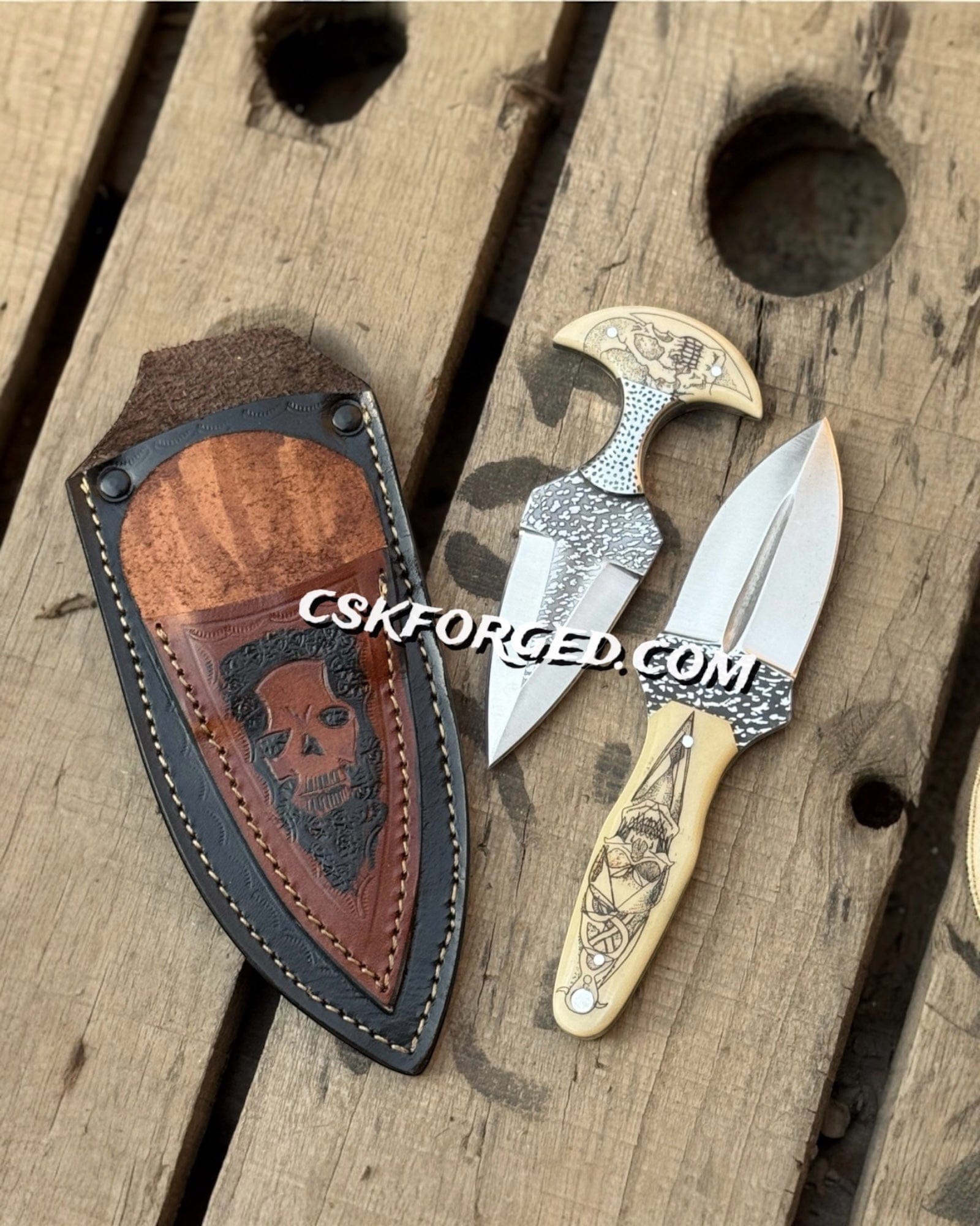 cskforged Hunting knives Hand Engraved Boot Knife Set with Custom Leather Sheath – High Carbon Steel Collectible Knives