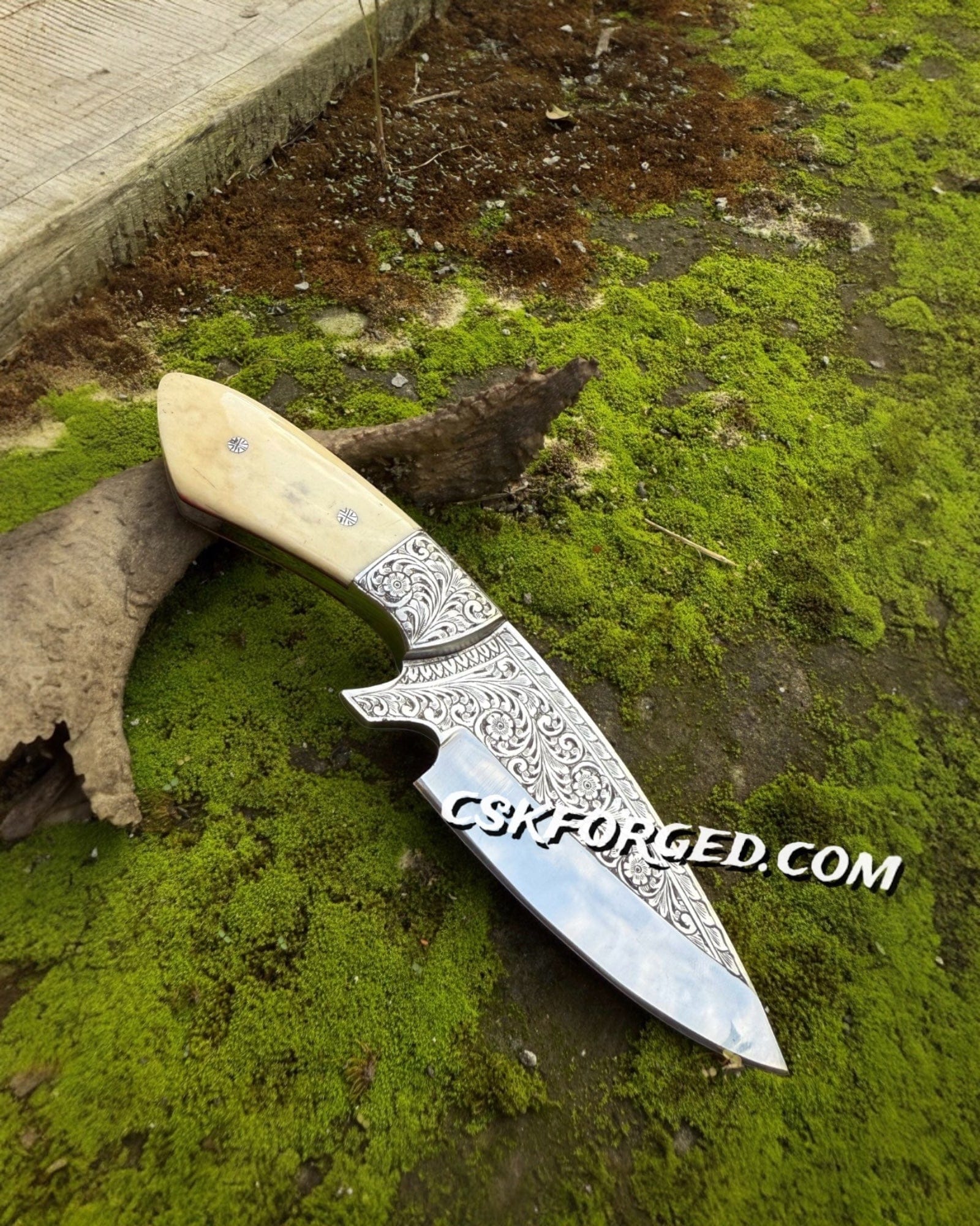 cskforged Hunting knives Hand Engraved Hunting Knife | Custom D2 Steel Blade with Bone Handle