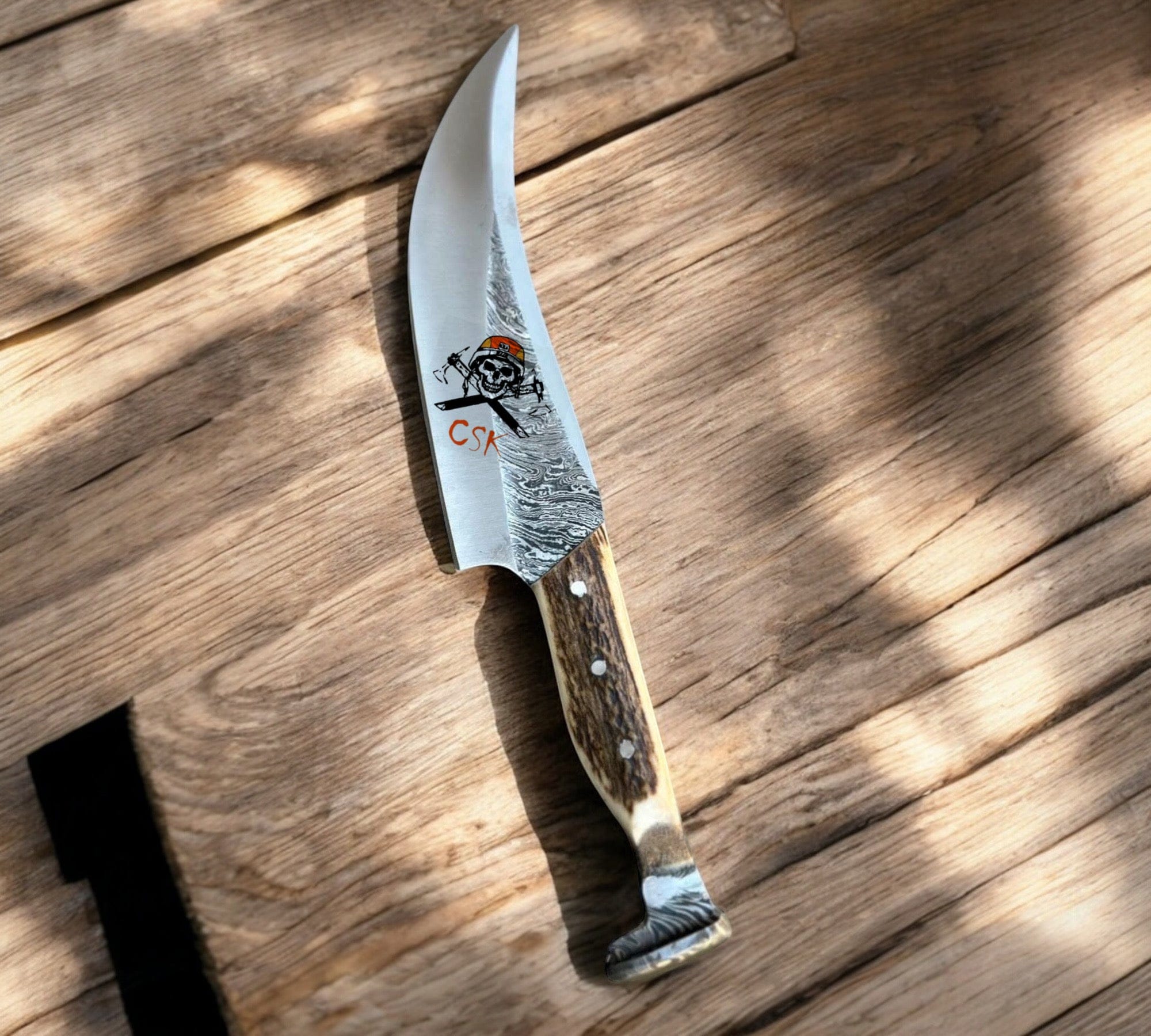 cskforged Hunting knives Hand-Forged Damascus Railroad Spike Knife – Antler Handle
