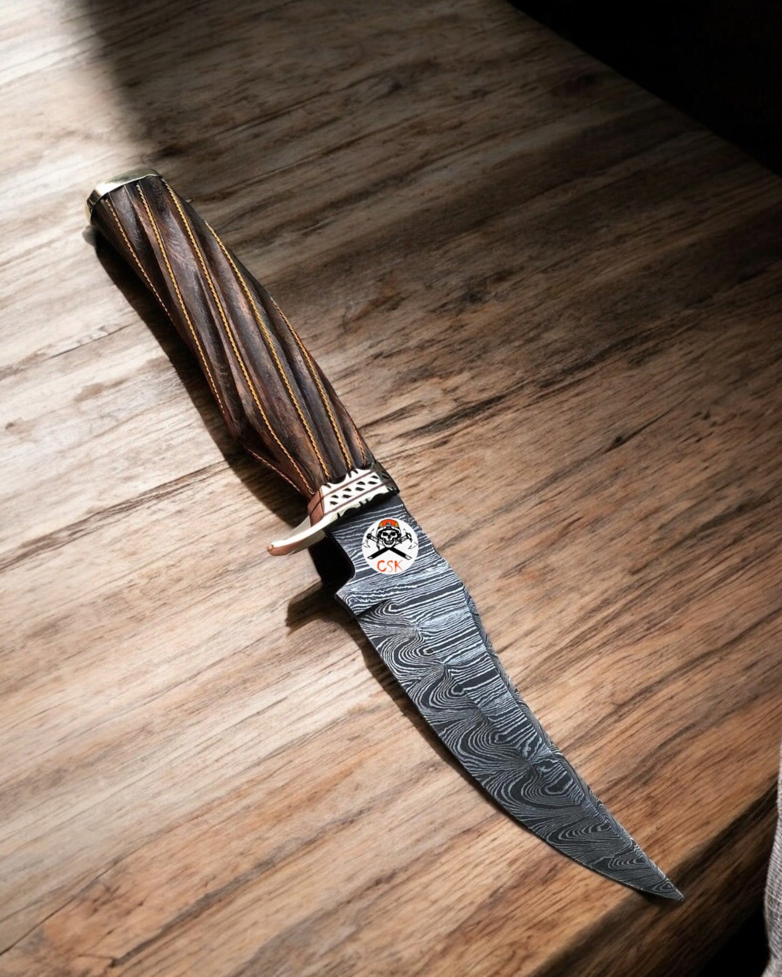 cskforged Hunting knives Hand-Forged Damascus Steel Hunting Knife –Twisted Wood Handle,Full Tang,Razor Sharp Blade with Custom Guard