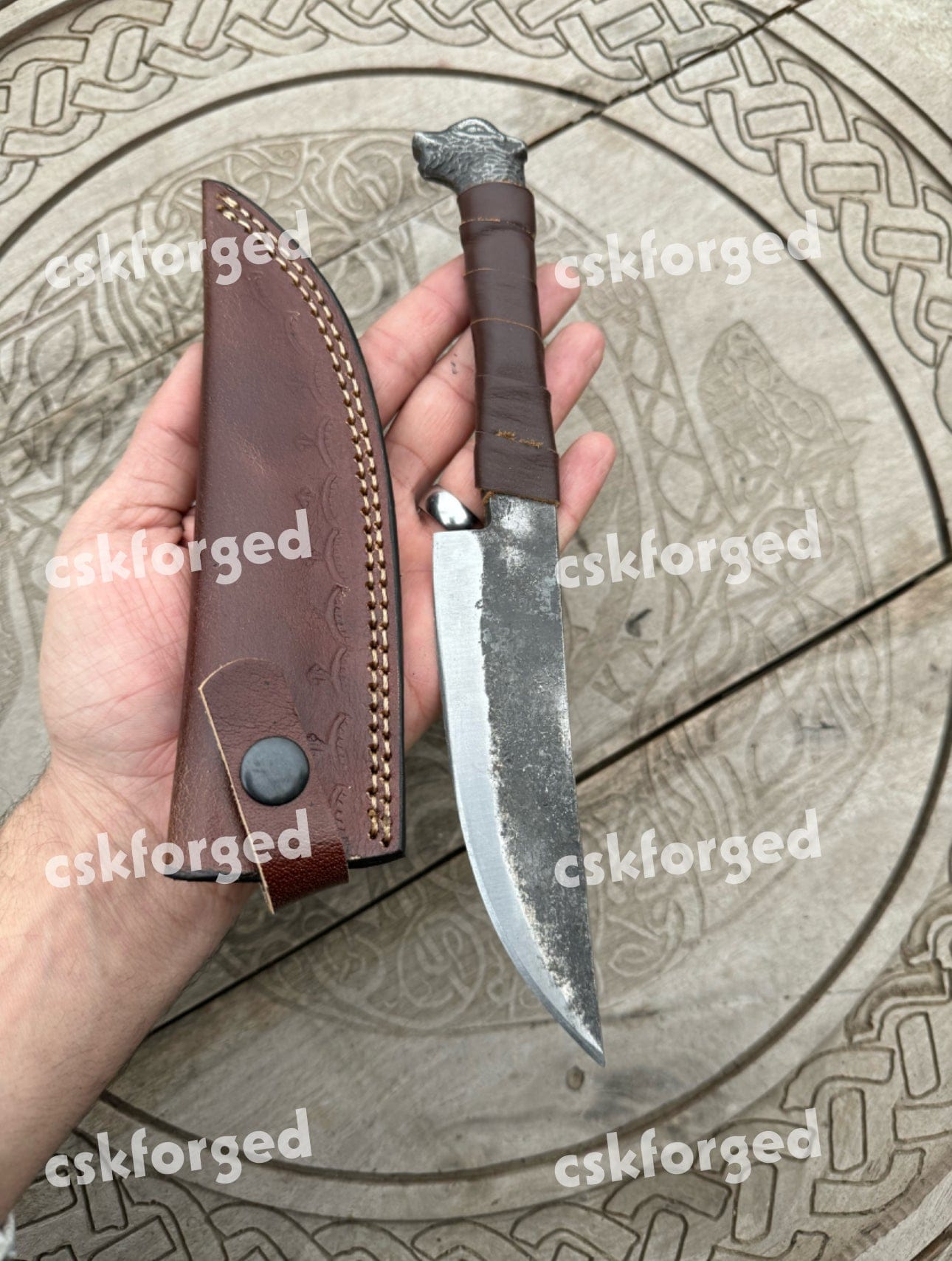cskforged Hunting knives Hand Forged Viking Knife - 5.5" Blade with Boar's Head Hilt - Pocket Dagger - Cosplay Item - Sharp Blade - Birthday Gift - Medieval knife