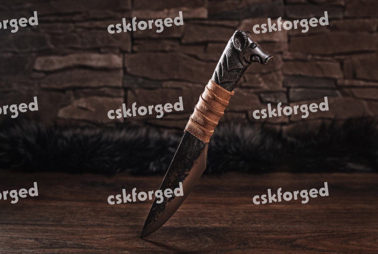 cskforged Hunting knives Hand Forged Viking Knife - 5.5" Blade with Boar's Head Hilt - Pocket Dagger - Cosplay Item - Sharp Blade - Birthday Gift - Medieval knife