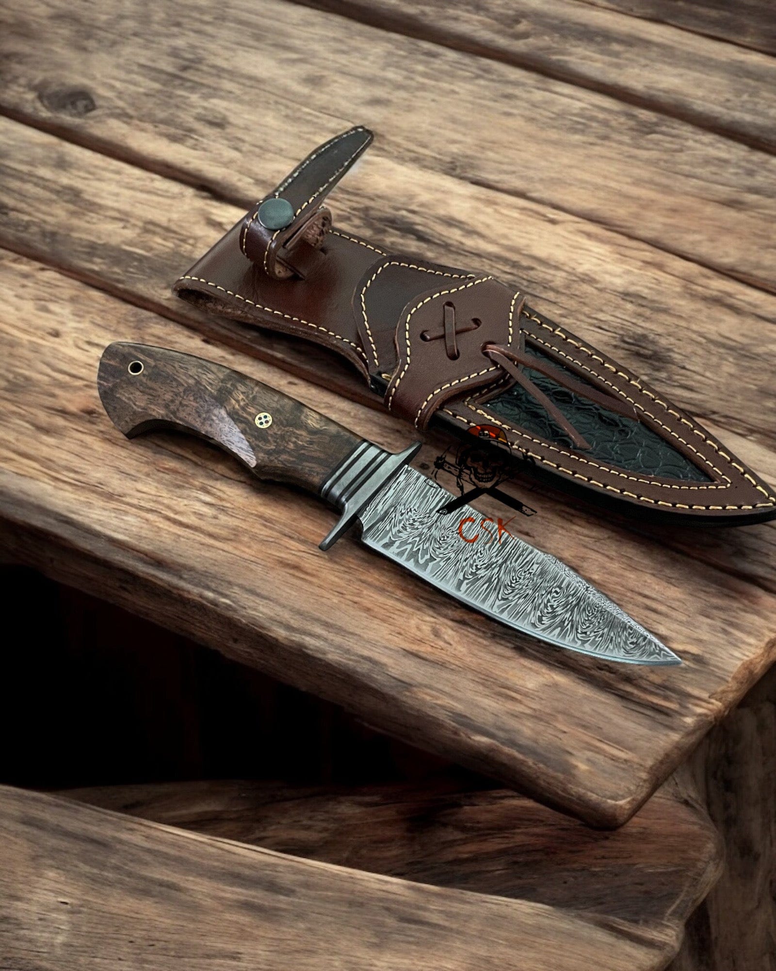 cskforged Hunting knives Handcrafted Bobcat Knife – 9.25’’ Damascus Steel Blade & Rosewood Handle | Unique Hunting, Outdoor, and Collector’s Knife