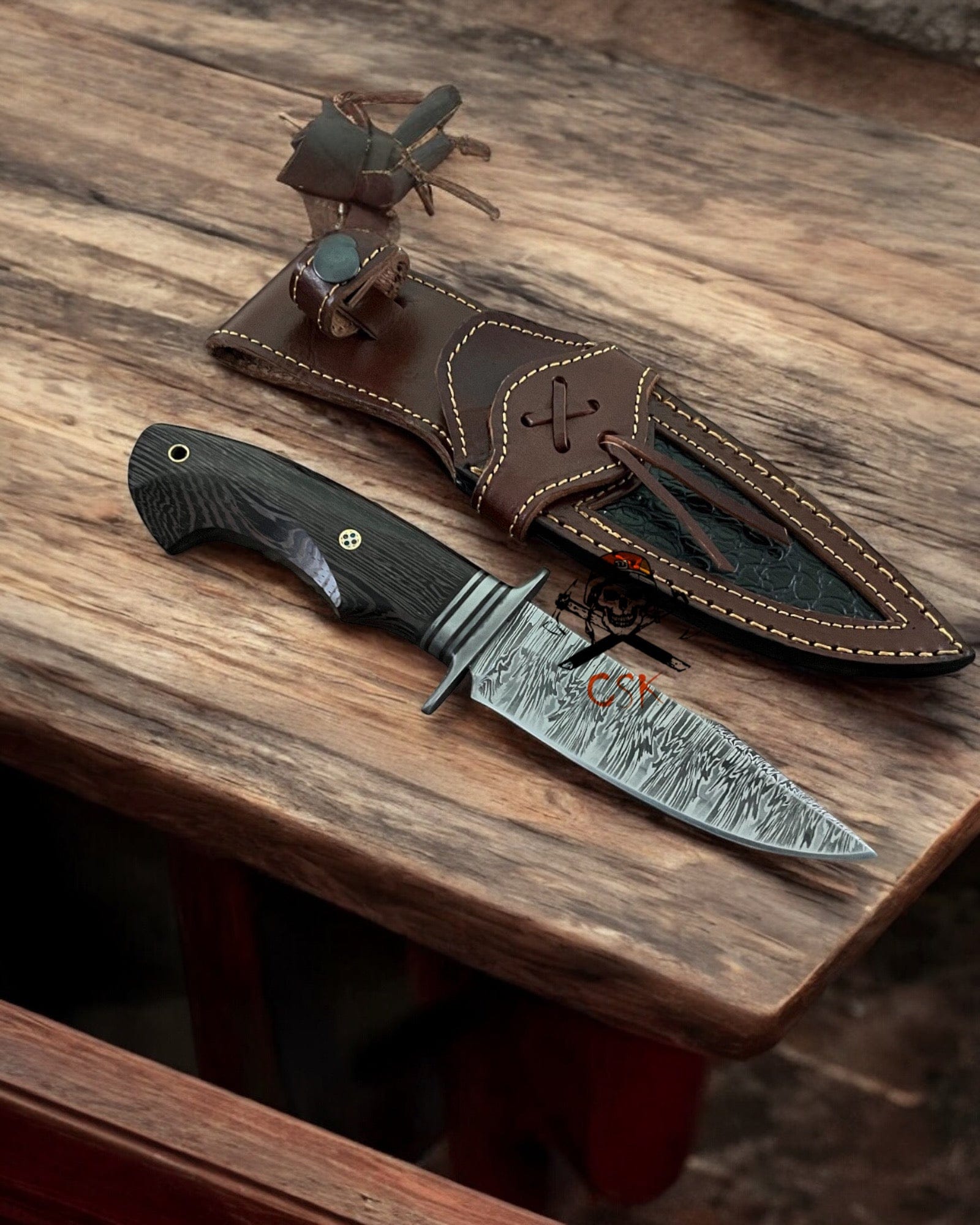 cskforged Hunting knives Handcrafted Bobcat Knife – 9.25’’ Damascus Steel Blade & Wengewood Handle | Unique Hunting, Outdoor, and Collector’s Knife