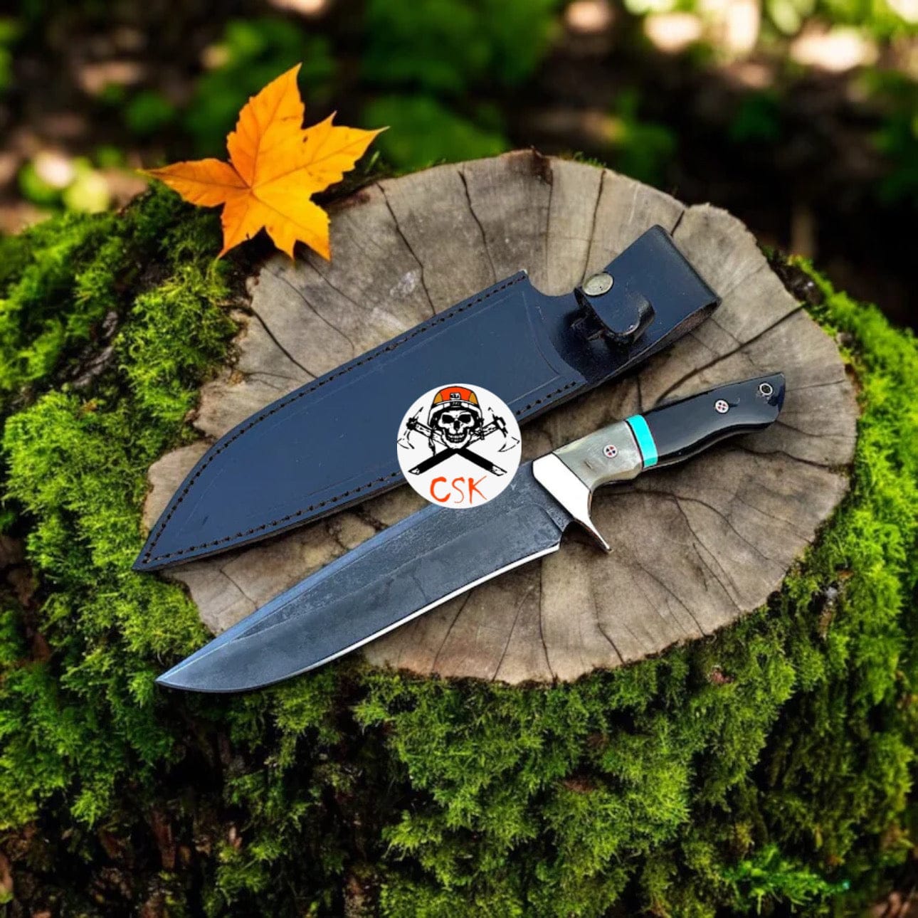 cskforged Hunting knives Handcrafted Carbon Steel Hunting Knife with Acid Wash Finish and Brass Clip Guard