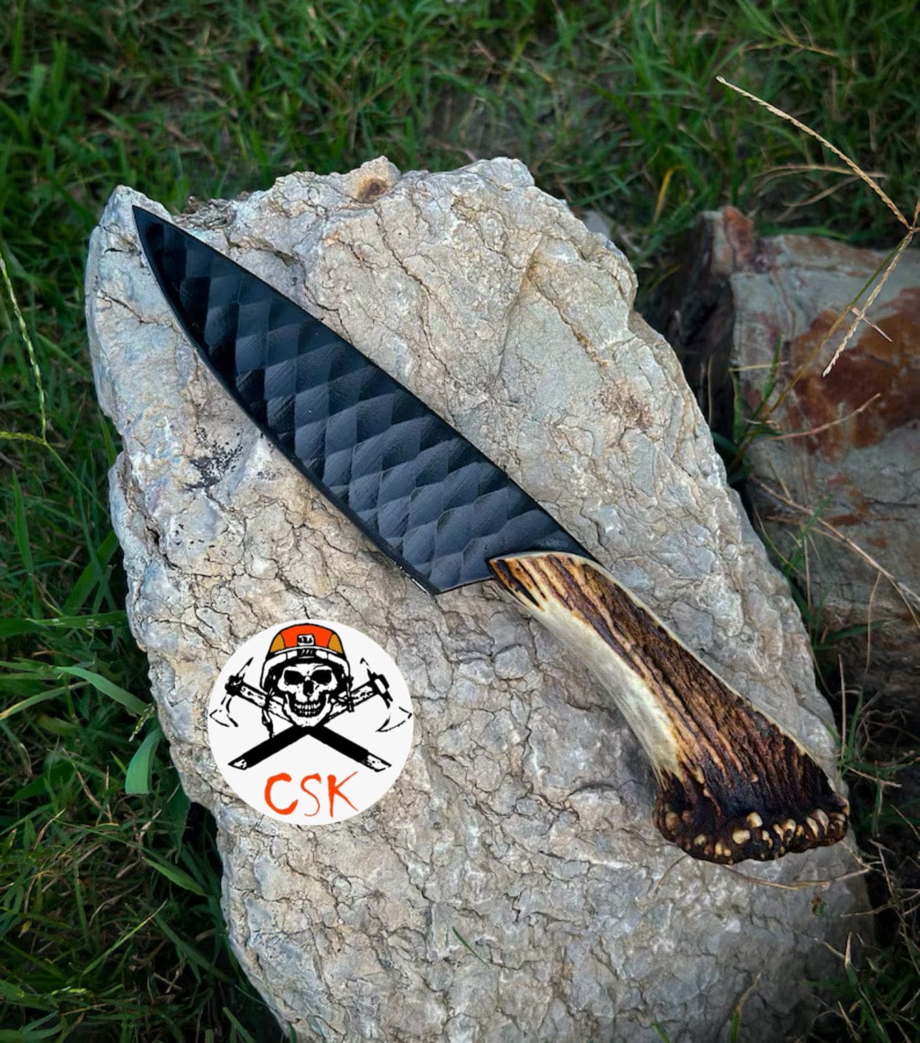 cskforged Hunting knives Handcrafted High carbon Steel Knife with Antler Handle – Razor-Sharp, Patterned Blade for Precision Edge