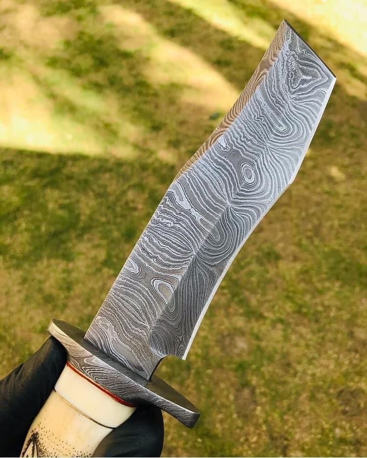 cskforged Hunting knives Handmade Damascus Hunting Camping Knife with Stained Bone,Damascus Guard and Pommel Handle