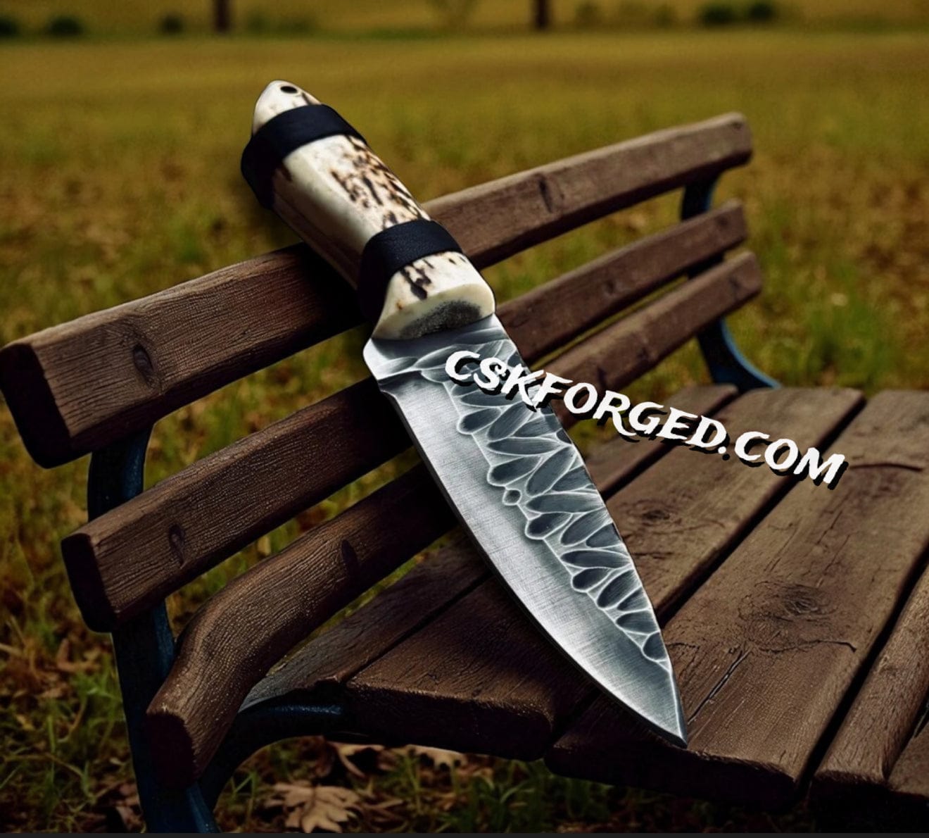 cskforged Hunting knives Handmade High Carbon Steel Hunting Knife | Antler Handle & Stone Textured Blade