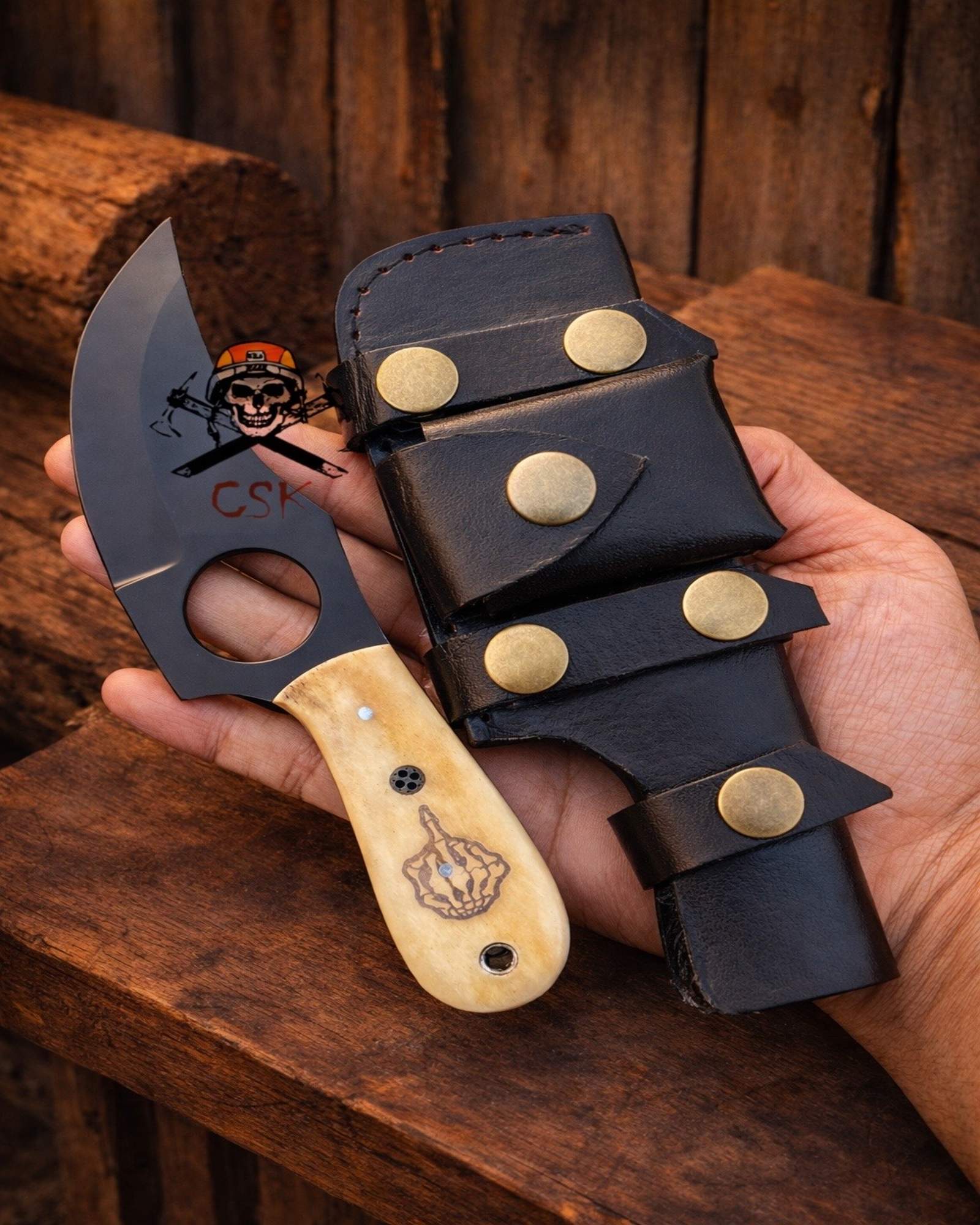 cskforged Hunting knives Handmade Jesse Skinner - FTW Camel Bone Handle With Horizontal & Vertical Carry