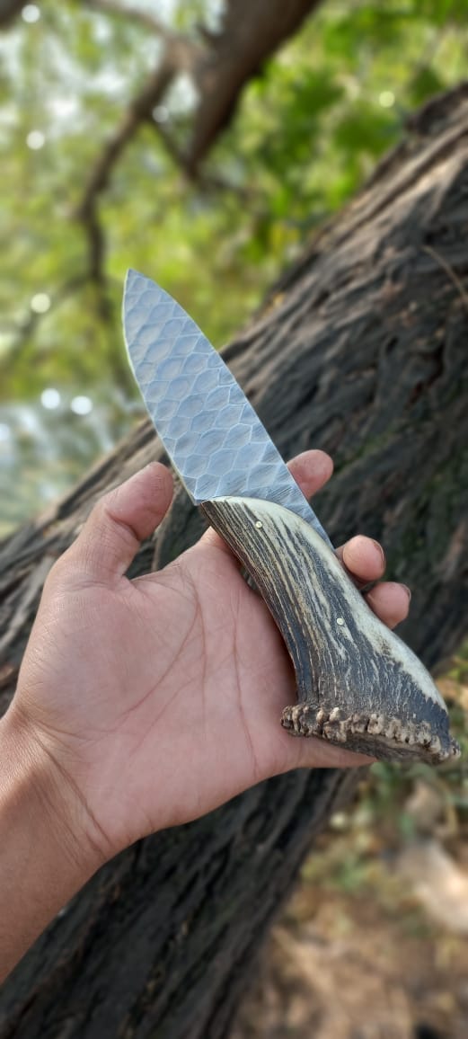 cskforged Hunting knives Handmade Stone Texture Hand Forged 1095 High Carbon Steel Knife