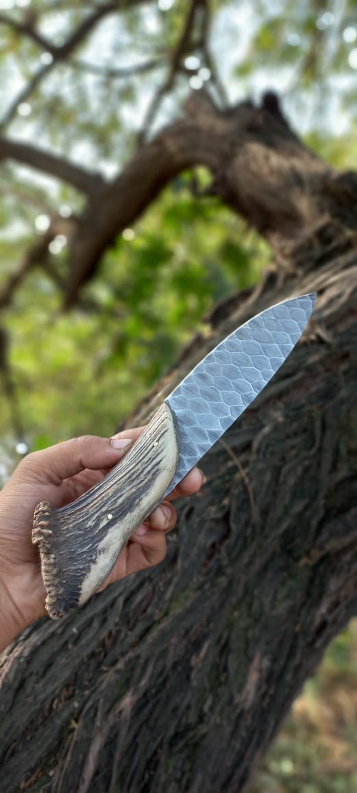 cskforged Hunting knives Handmade Stone Texture Hand Forged 1095 High Carbon Steel Knife